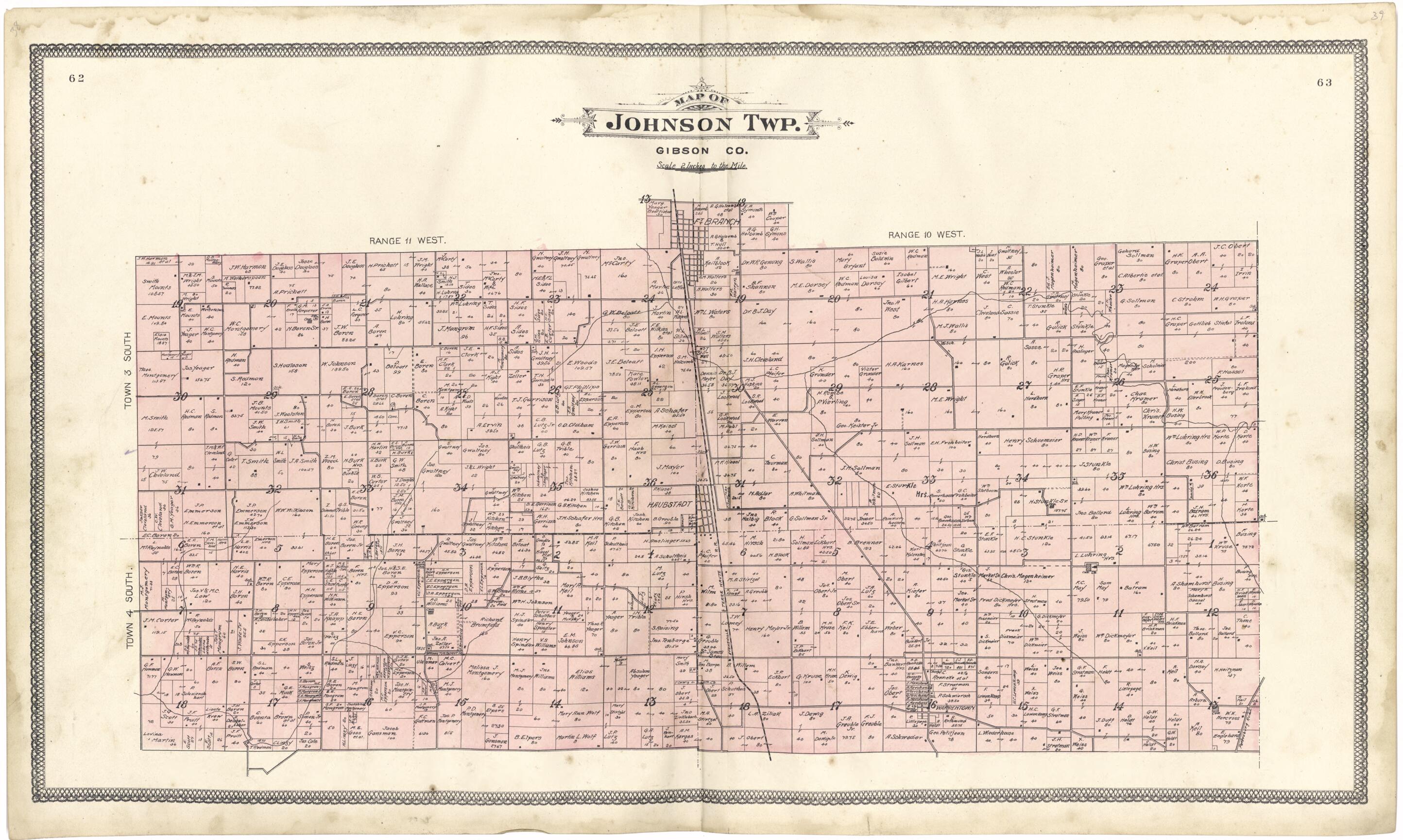 This old map of Map of Johnson Twp. from Atlas of Gibson County from 1899 was created by S. Wangersheim in 1899