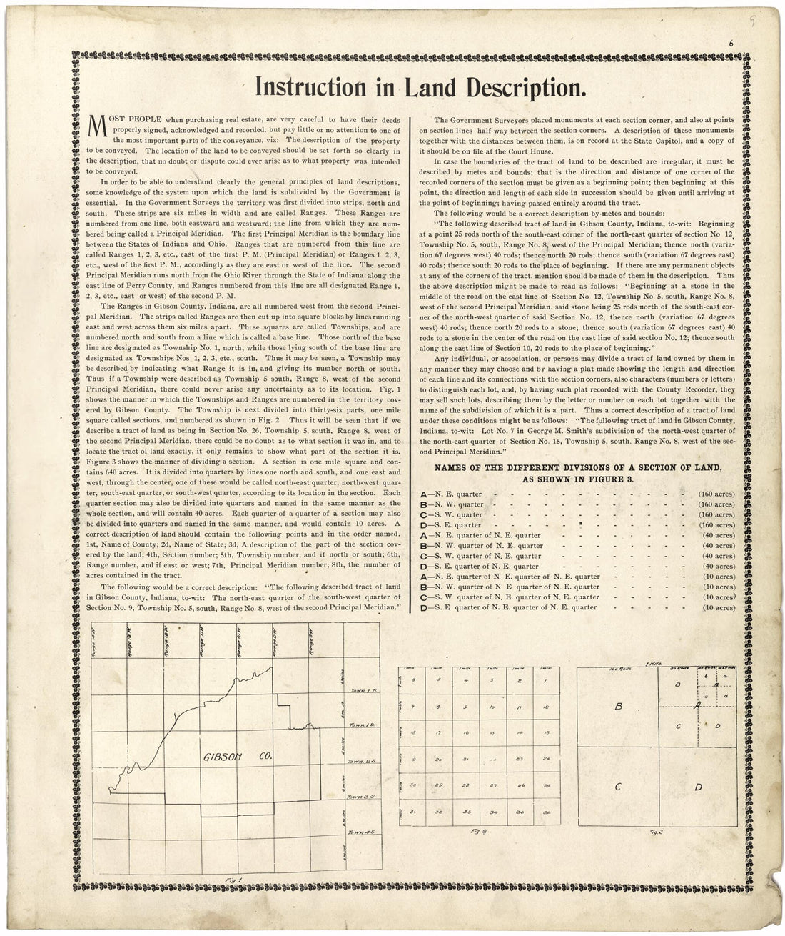 This old map of Instruction In Land Description from Atlas of Gibson County from 1899 was created by S. Wangersheim in 1899