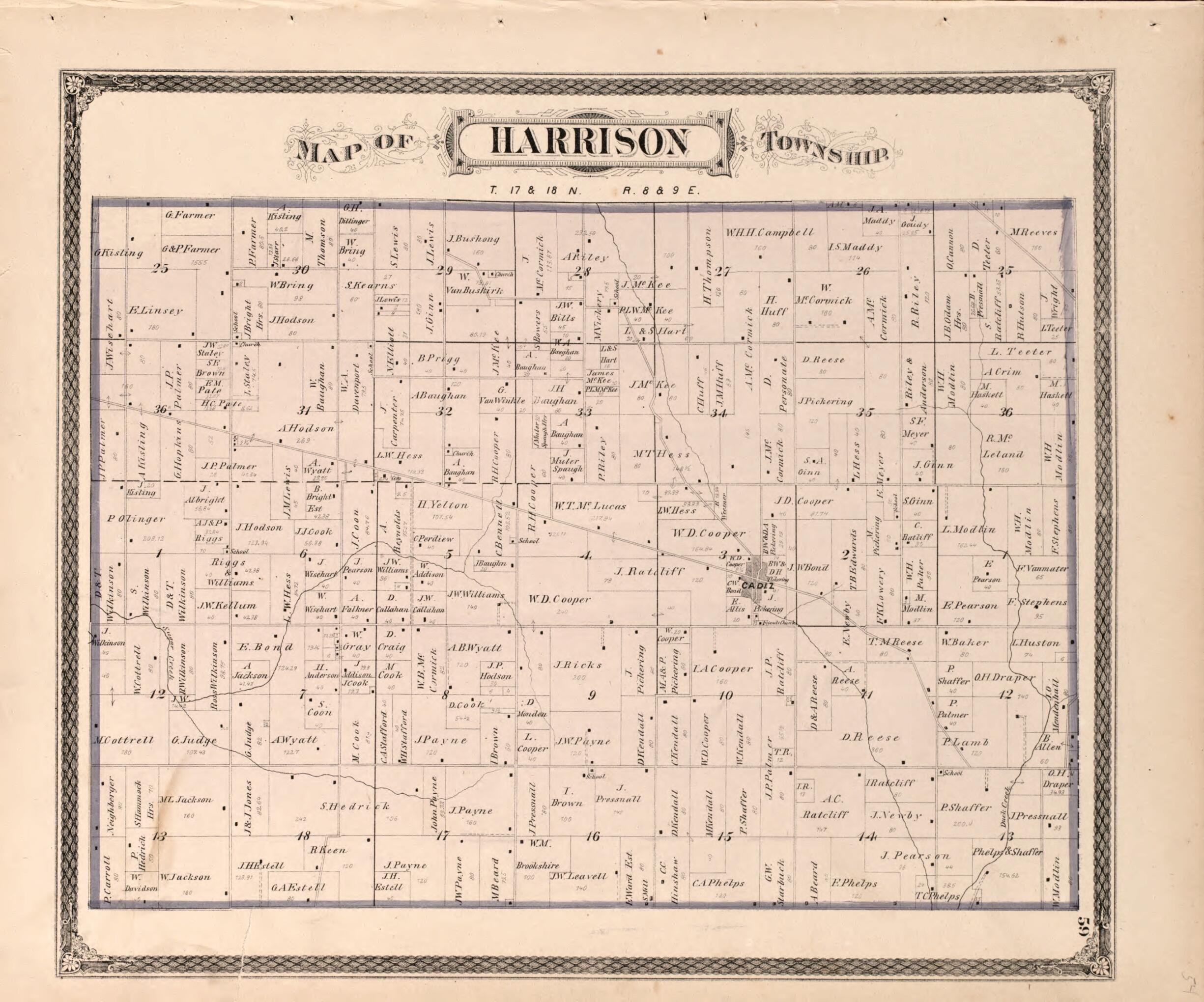 This old map of Harrison Township from Illustrated Historical Atlas of Henry County, Indiana from 1875 was created by Belden & Company Higgins in 1875
