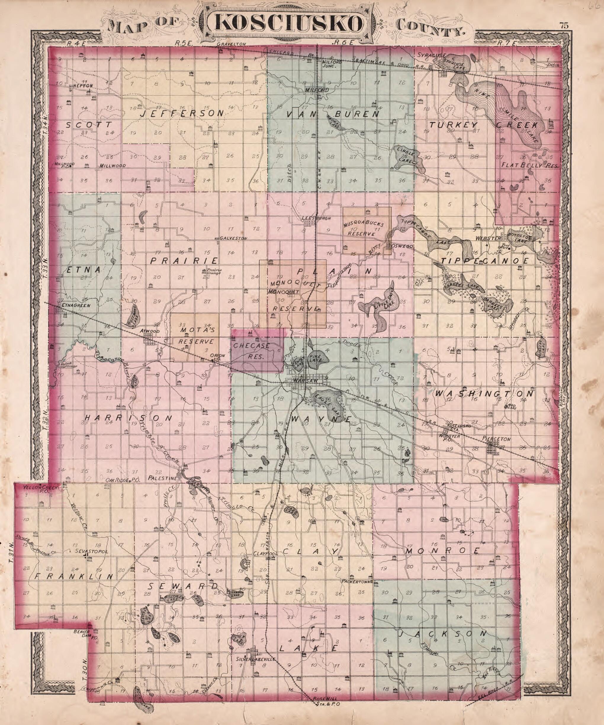 This old map of Kosciusko County from New Historical Atlas of Kosciusko Co., Indiana : from 1879 was created by Kingman Brothers in 1879