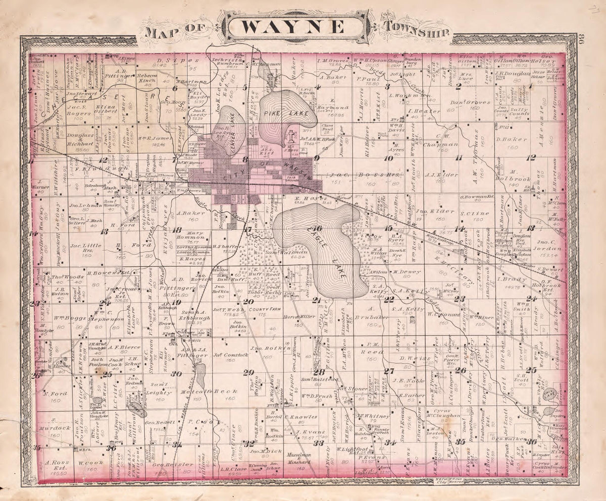 Wayne Township from New Historical Atlas of Kosciusko Co., Indiana : 1879 by Relic Map Company