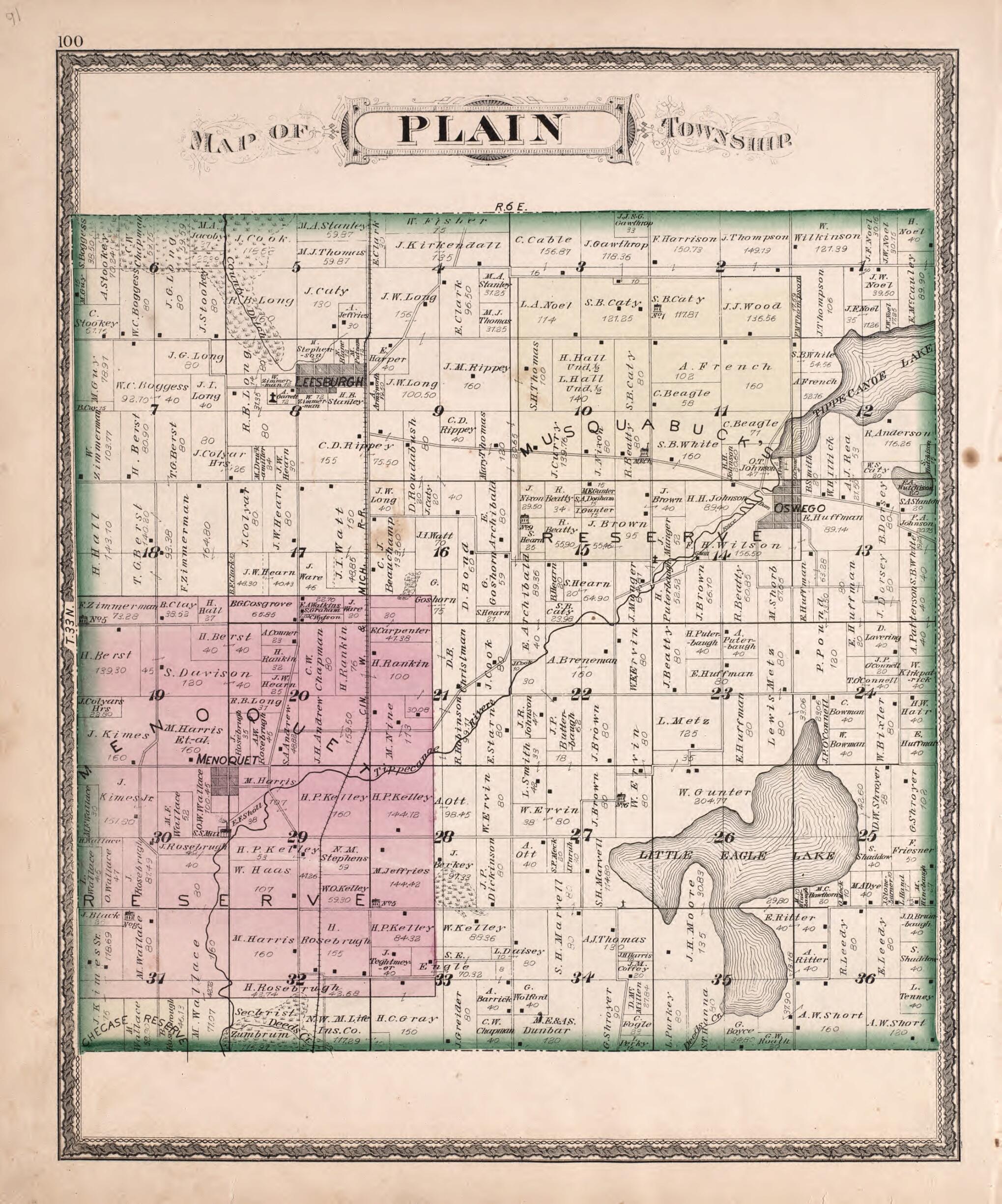This old map of Plain Township from New Historical Atlas of Kosciusko Co., Indiana : from 1879 was created by Kingman Brothers in 1879