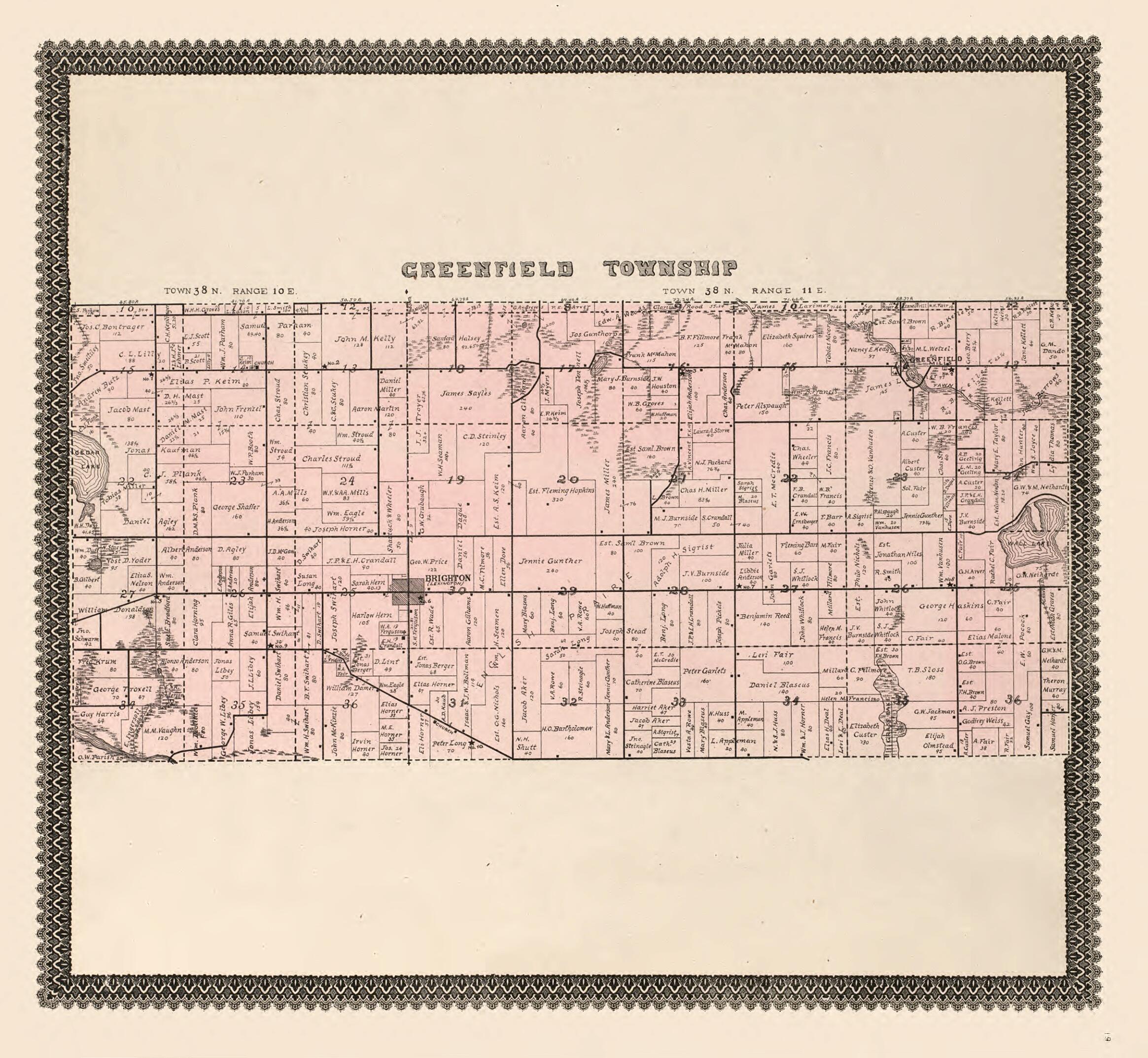 This old map of Greenfield Township from Illustrated Atlas and Columbian Souvenir of La Grange County, Indiana from 1893 was created by Lagrange Publishing Company in 1893