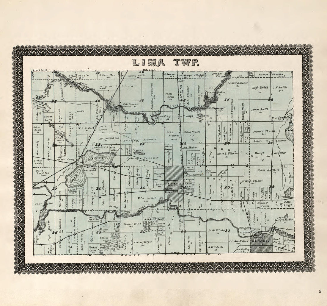 This old map of Lima Township from Illustrated Atlas and Columbian Souvenir of La Grange County, Indiana from 1893 was created by Lagrange Publishing Company in 1893
