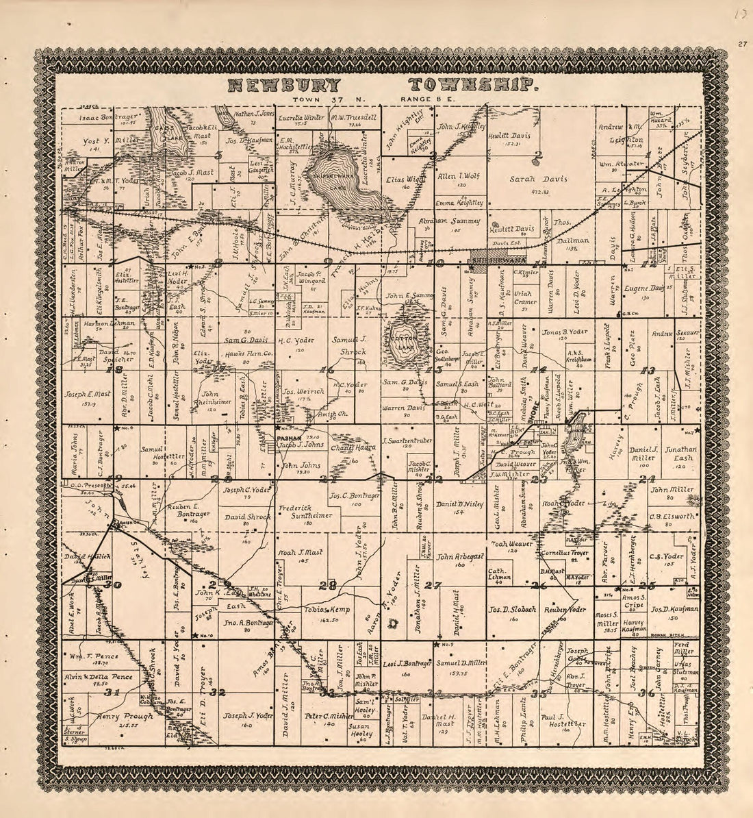 This old map of Newbury Township from Illustrated Atlas and Columbian Souvenir of La Grange County, Indiana from 1893 was created by Lagrange Publishing Company in 1893