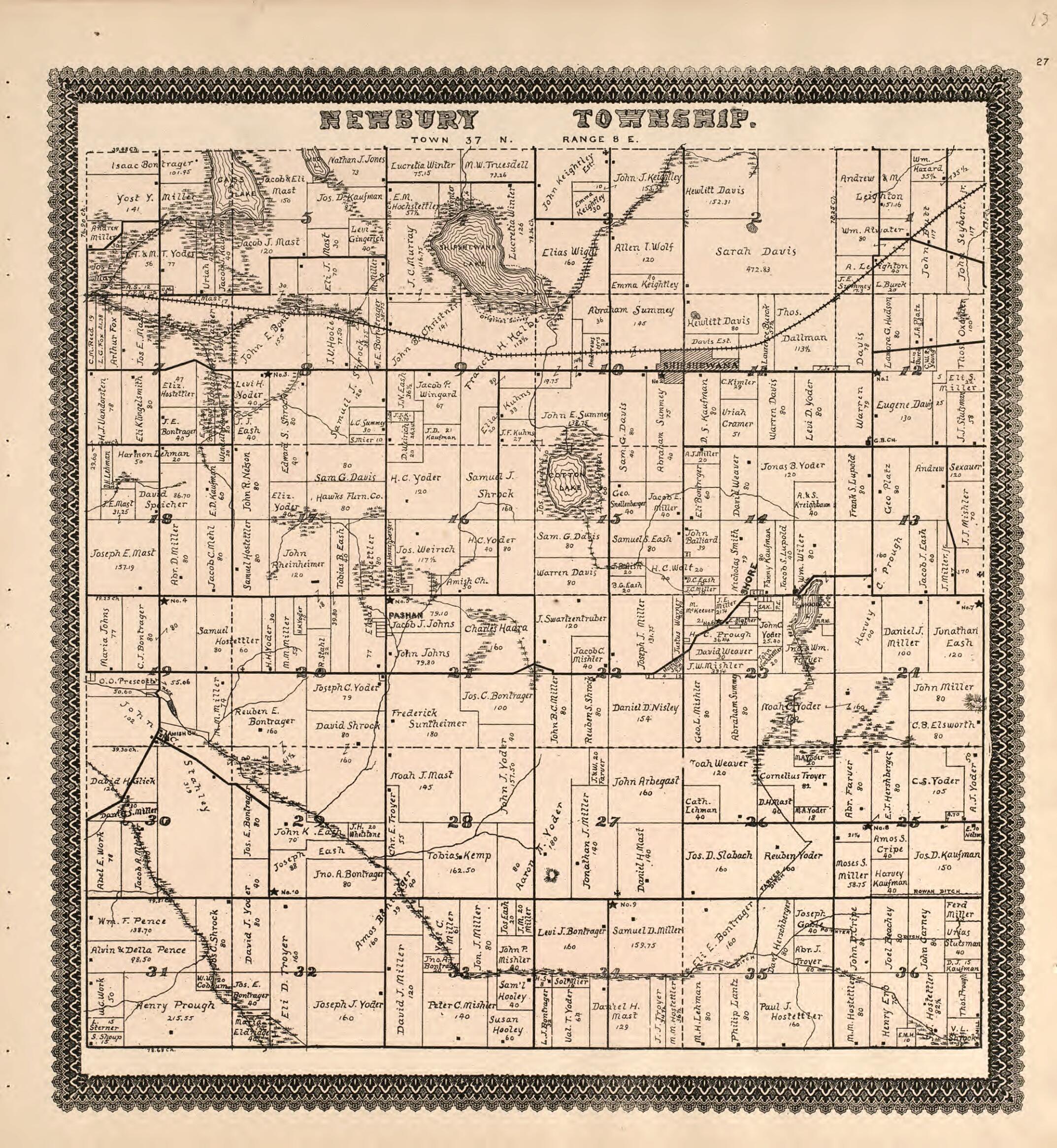 This old map of Newbury Township from Illustrated Atlas and Columbian Souvenir of La Grange County, Indiana from 1893 was created by Lagrange Publishing Company in 1893
