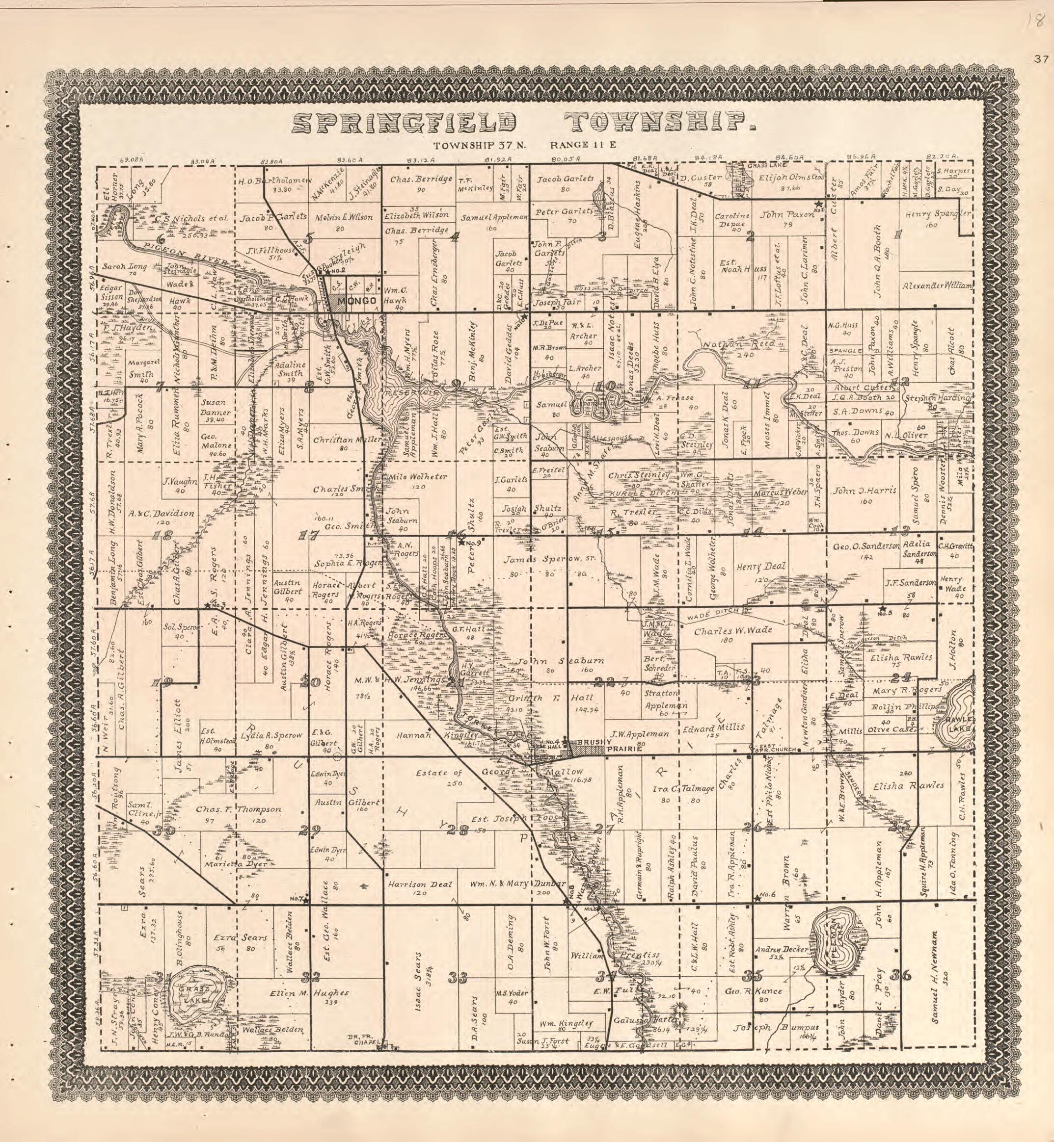 This old map of Springfield Township from Illustrated Atlas and Columbian Souvenir of La Grange County, Indiana from 1893 was created by Lagrange Publishing Company in 1893