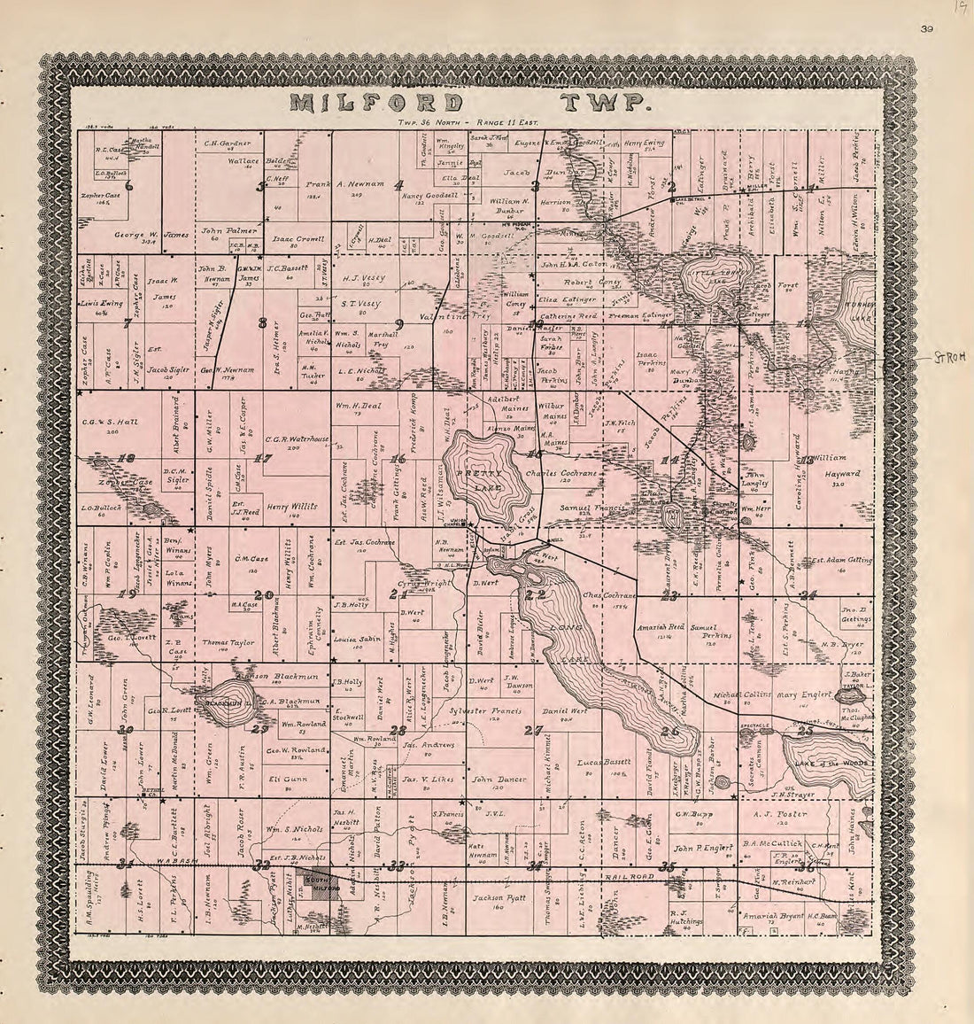 This old map of Milford Township from Illustrated Atlas and Columbian Souvenir of La Grange County, Indiana from 1893 was created by Lagrange Publishing Company in 1893