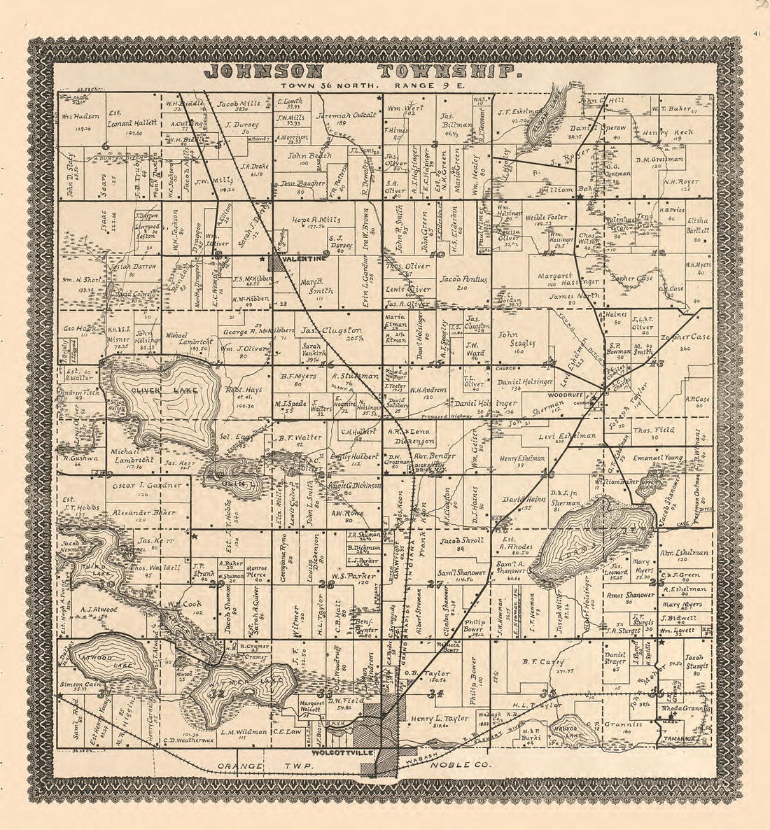 This old map of Johnson from Illustrated Atlas and Columbian Souvenir of La Grange County, Indiana from 1893 was created by Lagrange Publishing Company in 1893