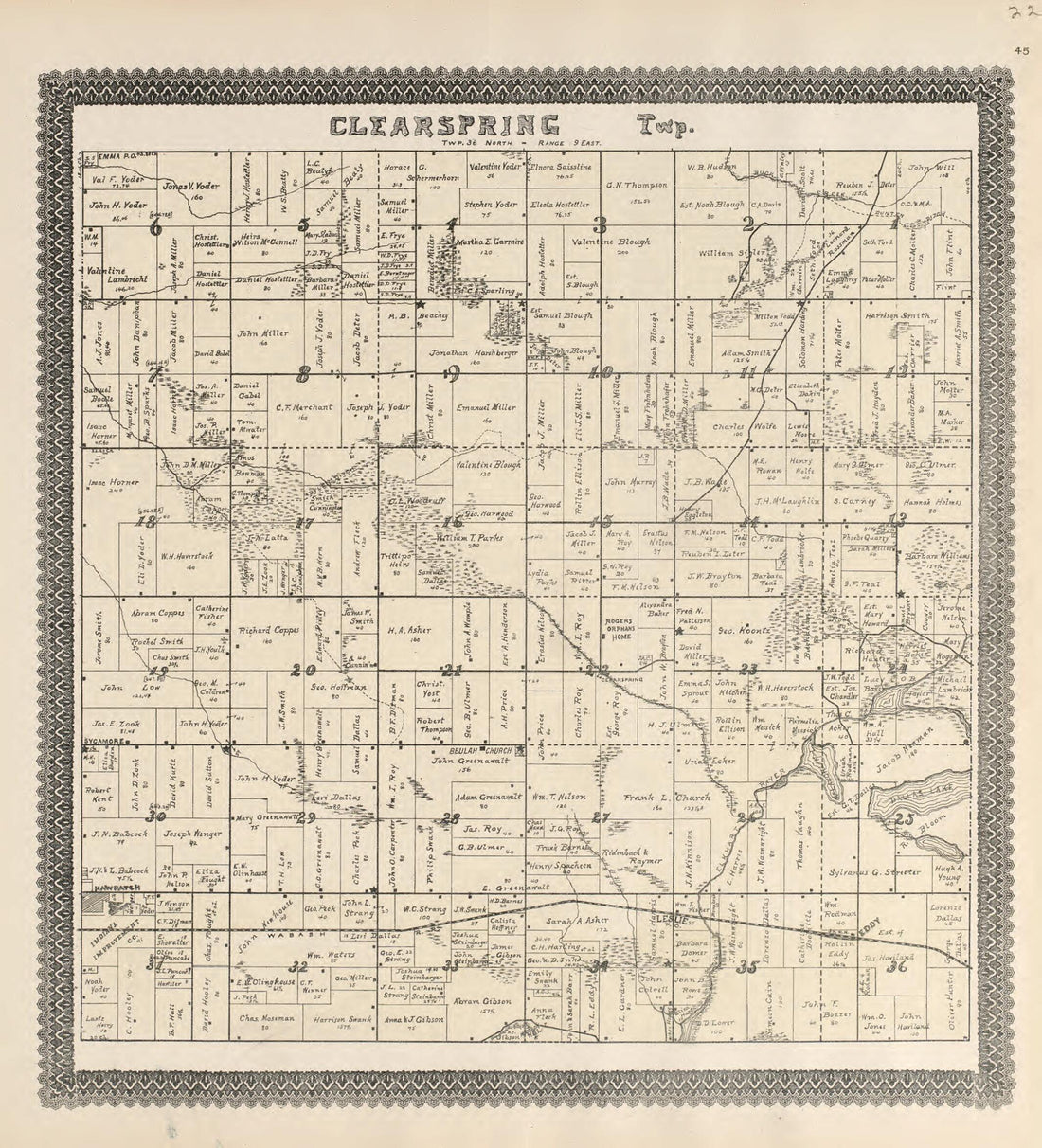 This old map of Clearspring from Illustrated Atlas and Columbian Souvenir of La Grange County, Indiana from 1893 was created by Lagrange Publishing Company in 1893