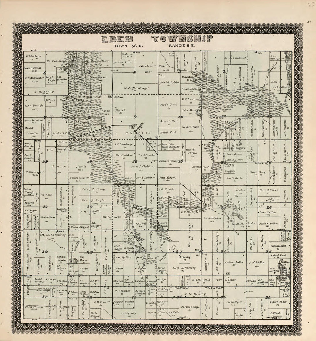 This old map of Eden Township from Illustrated Atlas and Columbian Souvenir of La Grange County, Indiana from 1893 was created by Lagrange Publishing Company in 1893