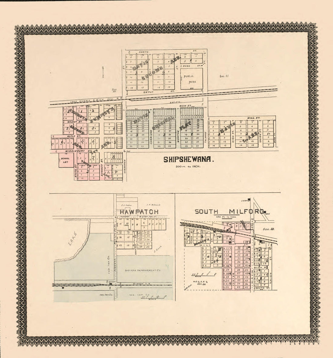 This old map of Shipshewana, South Milford, Hawpatch from Illustrated Atlas and Columbian Souvenir of La Grange County, Indiana from 1893 was created by Lagrange Publishing Company in 1893