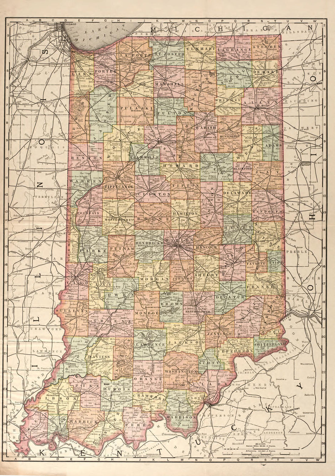 This old map of Sectional Township Map of Indiana from Illustrated Atlas and Columbian Souvenir of La Grange County, Indiana from 1893 was created by Lagrange Publishing Company in 1893