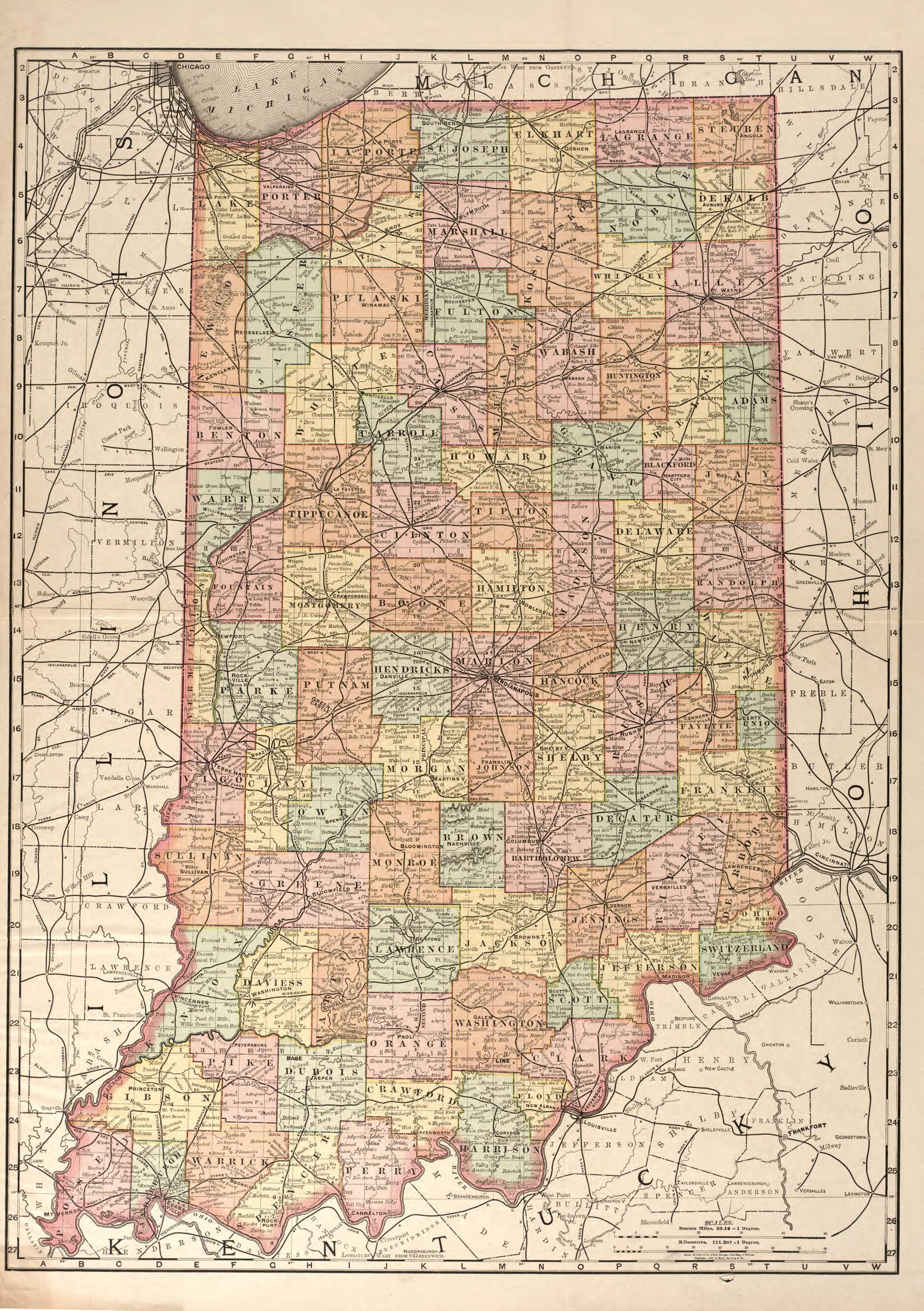 This old map of Sectional Township Map of Indiana from Illustrated Atlas and Columbian Souvenir of La Grange County, Indiana from 1893 was created by Lagrange Publishing Company in 1893