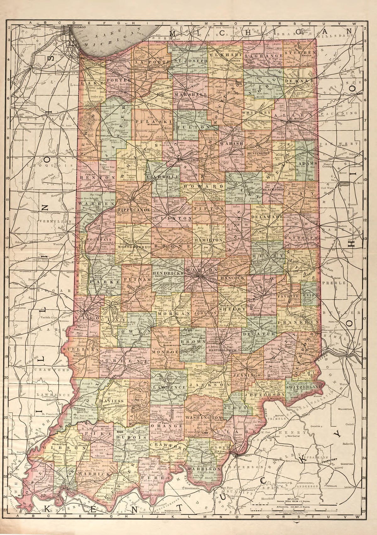 Sectional Township Map of Indiana from Illustrated Atlas and Columbian Souvenir of La Grange County, Indiana 1893 by Relic Map Company
