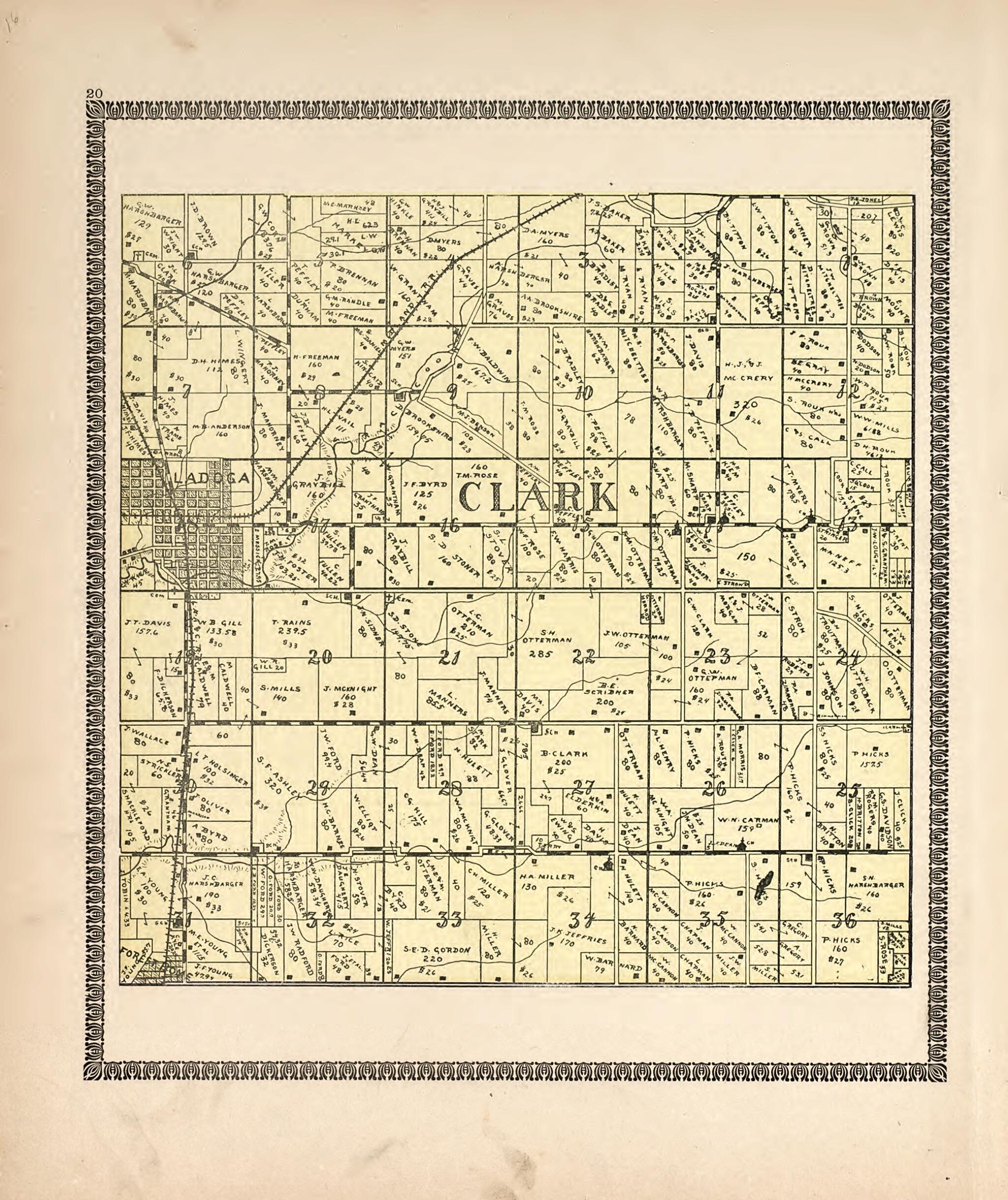 This old map of Clark from Illustrated Atlas of Montgomery County, Indiana from 1898 was created by F. Hoffman in 1898