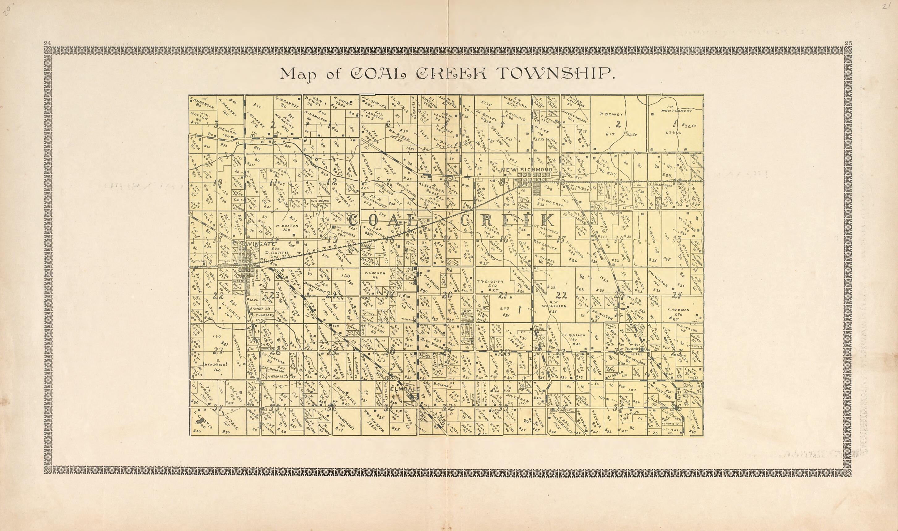 This old map of Map of Coal Creek Township from Illustrated Atlas of Montgomery County, Indiana from 1898 was created by F. Hoffman in 1898