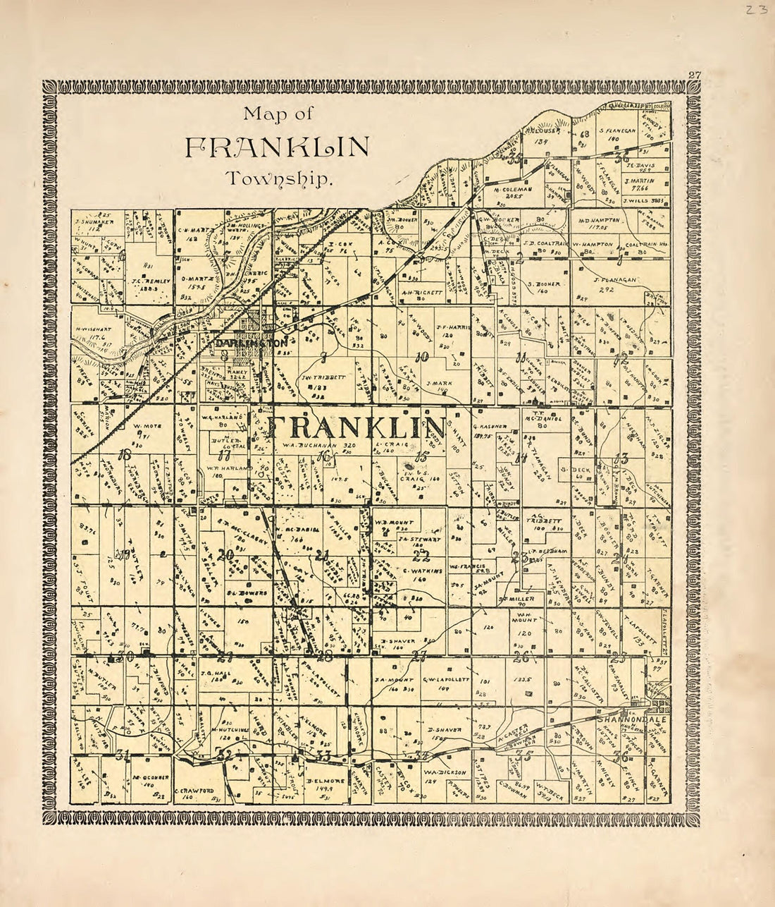 This old map of Map of Franklin Township from Illustrated Atlas of Montgomery County, Indiana from 1898 was created by F. Hoffman in 1898