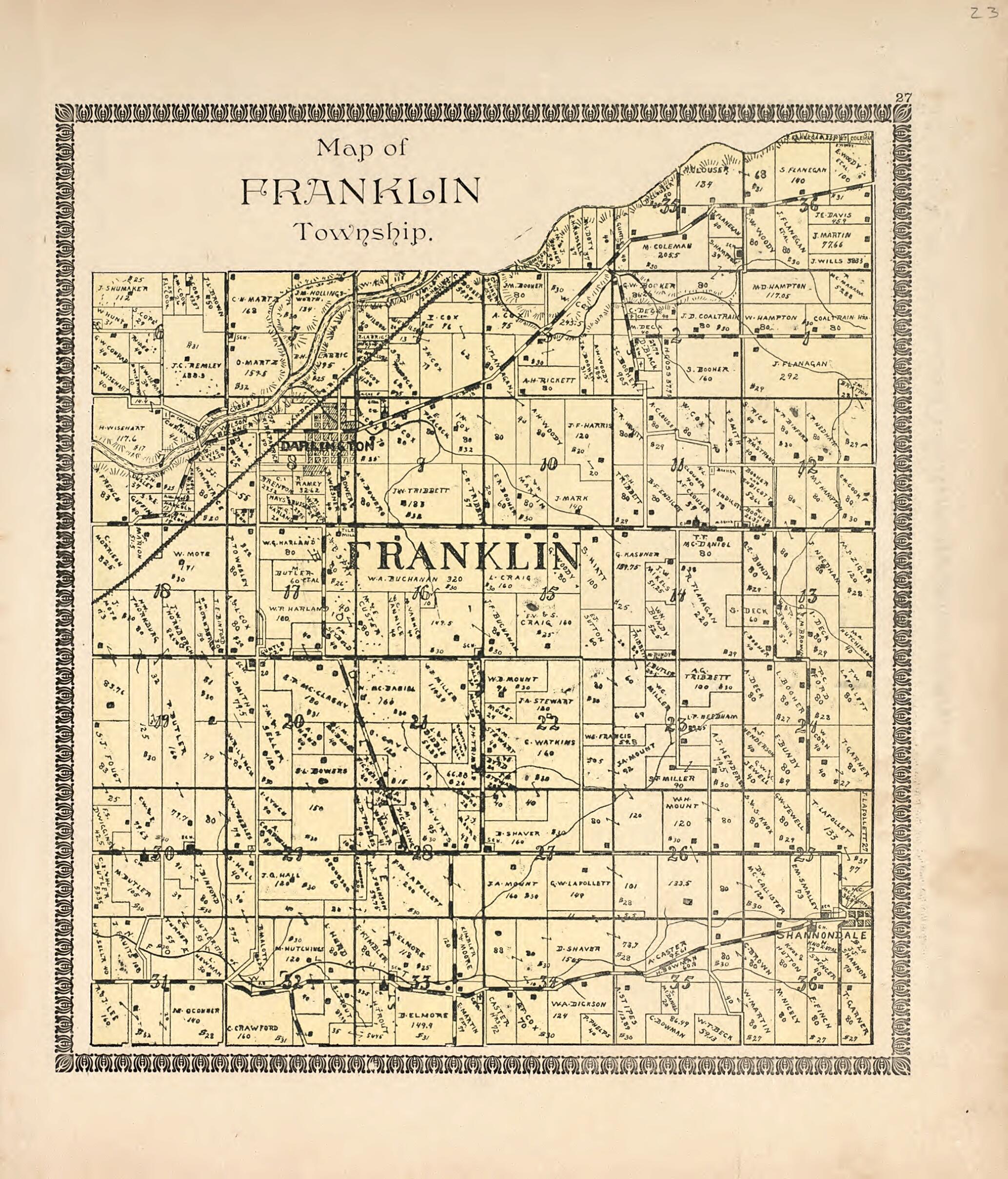This old map of Map of Franklin Township from Illustrated Atlas of Montgomery County, Indiana from 1898 was created by F. Hoffman in 1898