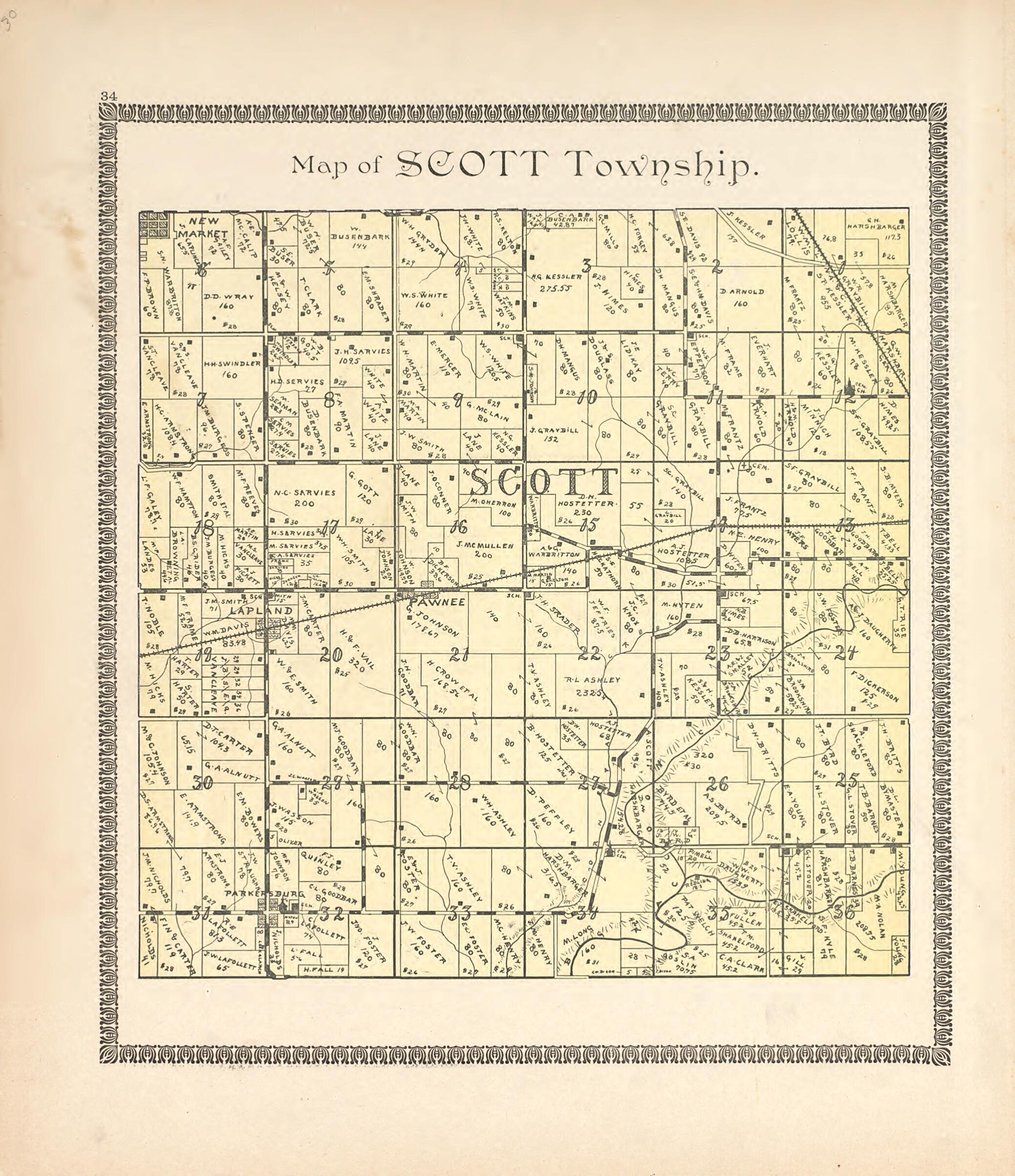 This old map of Map of Scott Township from Illustrated Atlas of Montgomery County, Indiana from 1898 was created by F. Hoffman in 1898