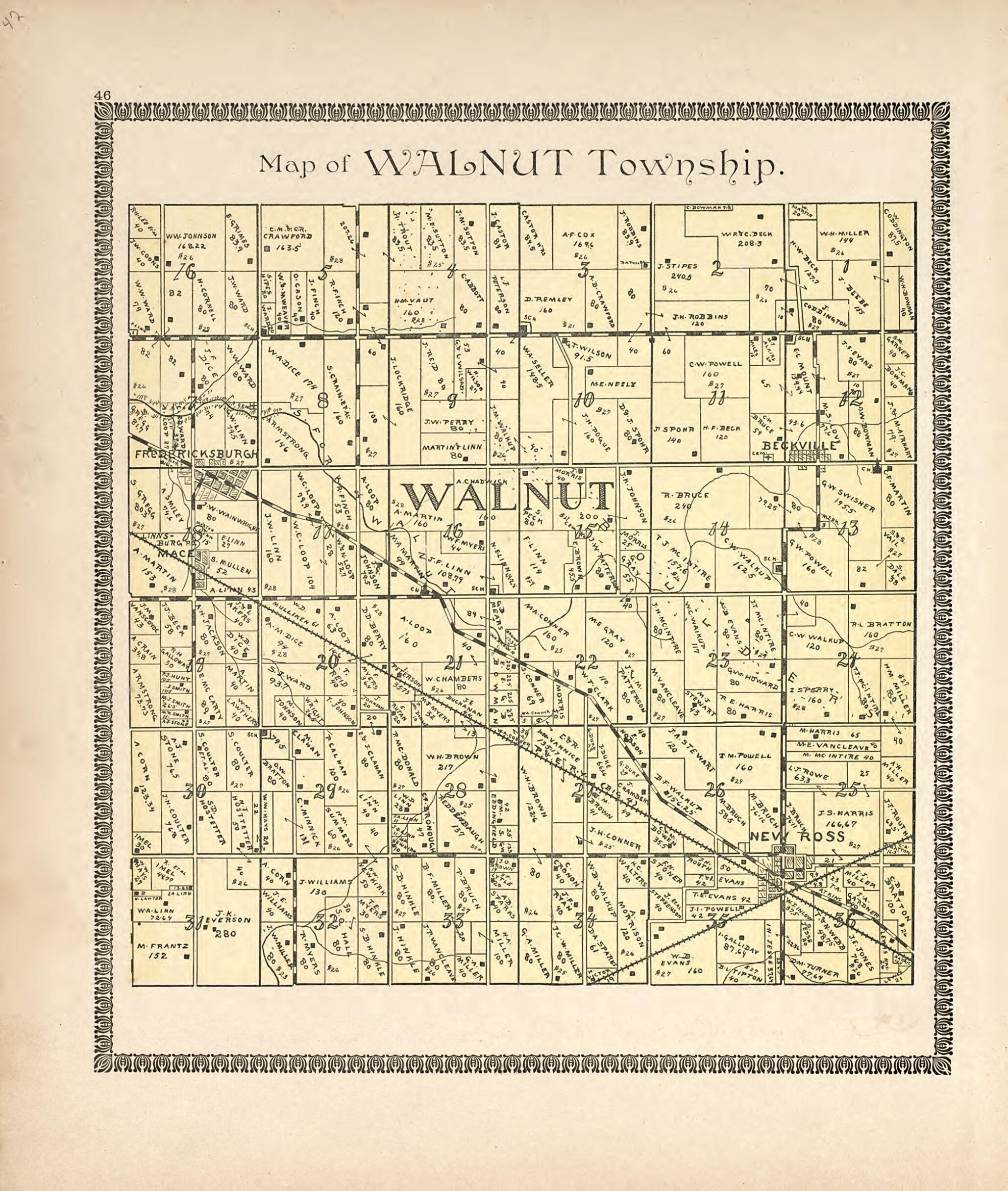 This old map of Map of Walnut Township from Illustrated Atlas of Montgomery County, Indiana from 1898 was created by F. Hoffman in 1898