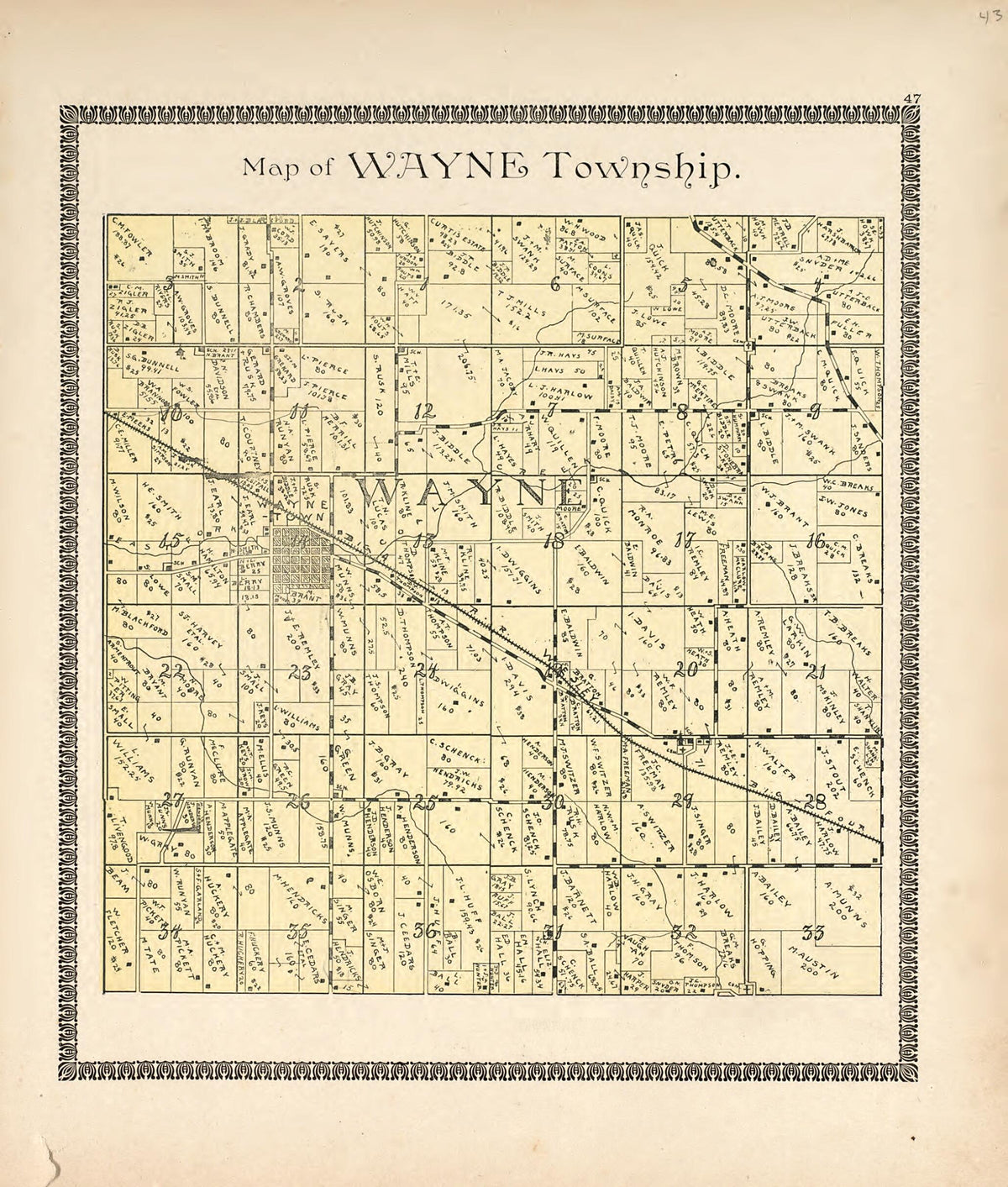 Map of Wayne Township from Illustrated Atlas of Montgomery County, Indiana 1898 by Relic Map Company