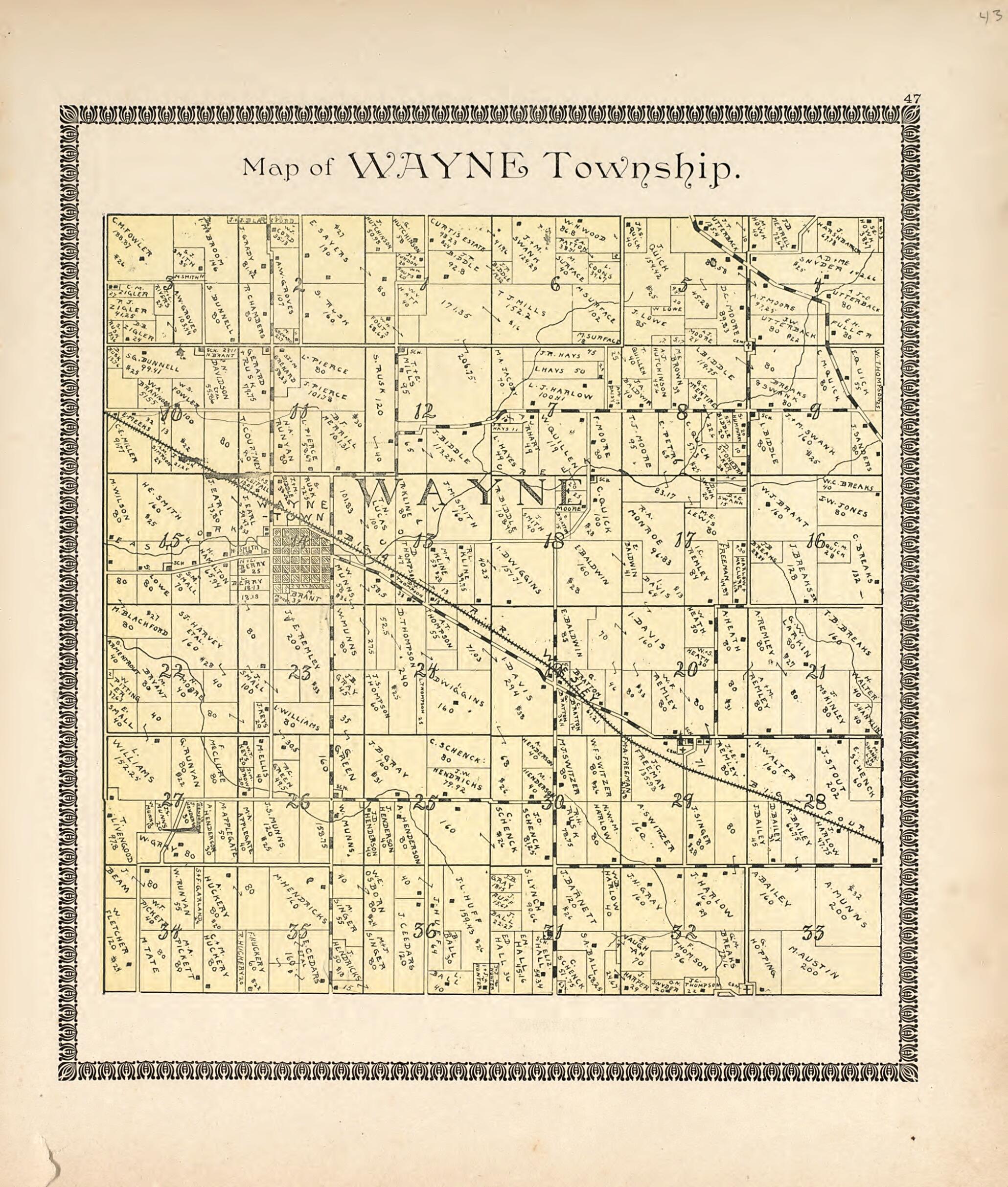 This old map of Map of Wayne Township from Illustrated Atlas of Montgomery County, Indiana from 1898 was created by F. Hoffman in 1898