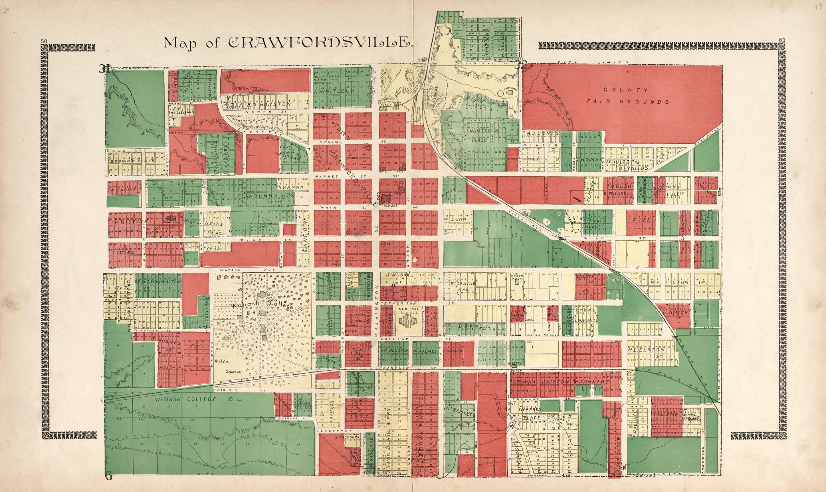 This old map of Map of Crawfordsville from Illustrated Atlas of Montgomery County, Indiana from 1898 was created by F. Hoffman in 1898