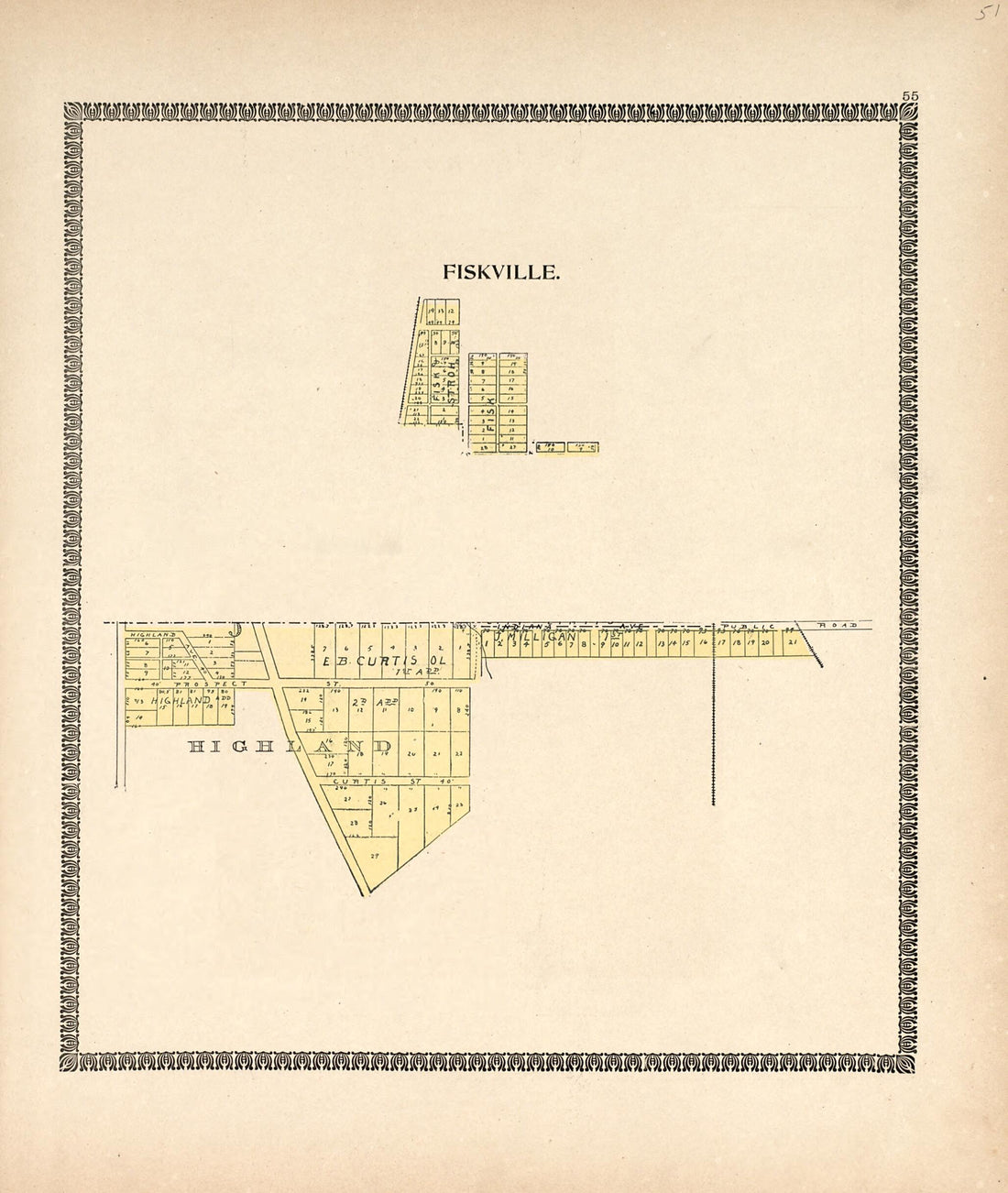This old map of Fiskville; Highland from Illustrated Atlas of Montgomery County, Indiana from 1898 was created by F. Hoffman in 1898
