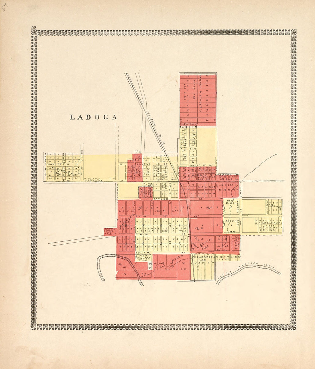 This old map of Ladoga from Illustrated Atlas of Montgomery County, Indiana from 1898 was created by F. Hoffman in 1898