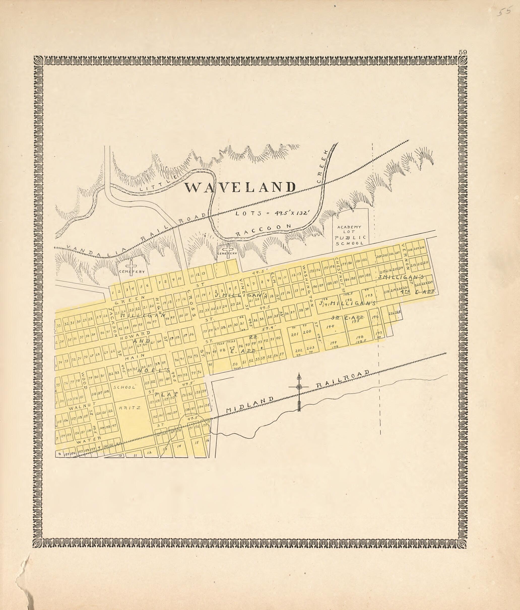 This old map of Waveland from Illustrated Atlas of Montgomery County, Indiana from 1898 was created by F. Hoffman in 1898