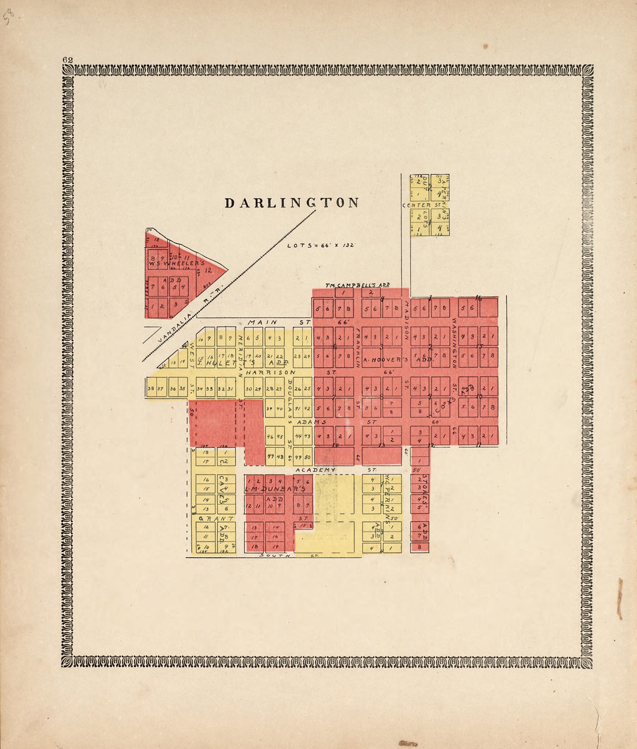 This old map of Darlington from Illustrated Atlas of Montgomery County, Indiana from 1898 was created by F. Hoffman in 1898