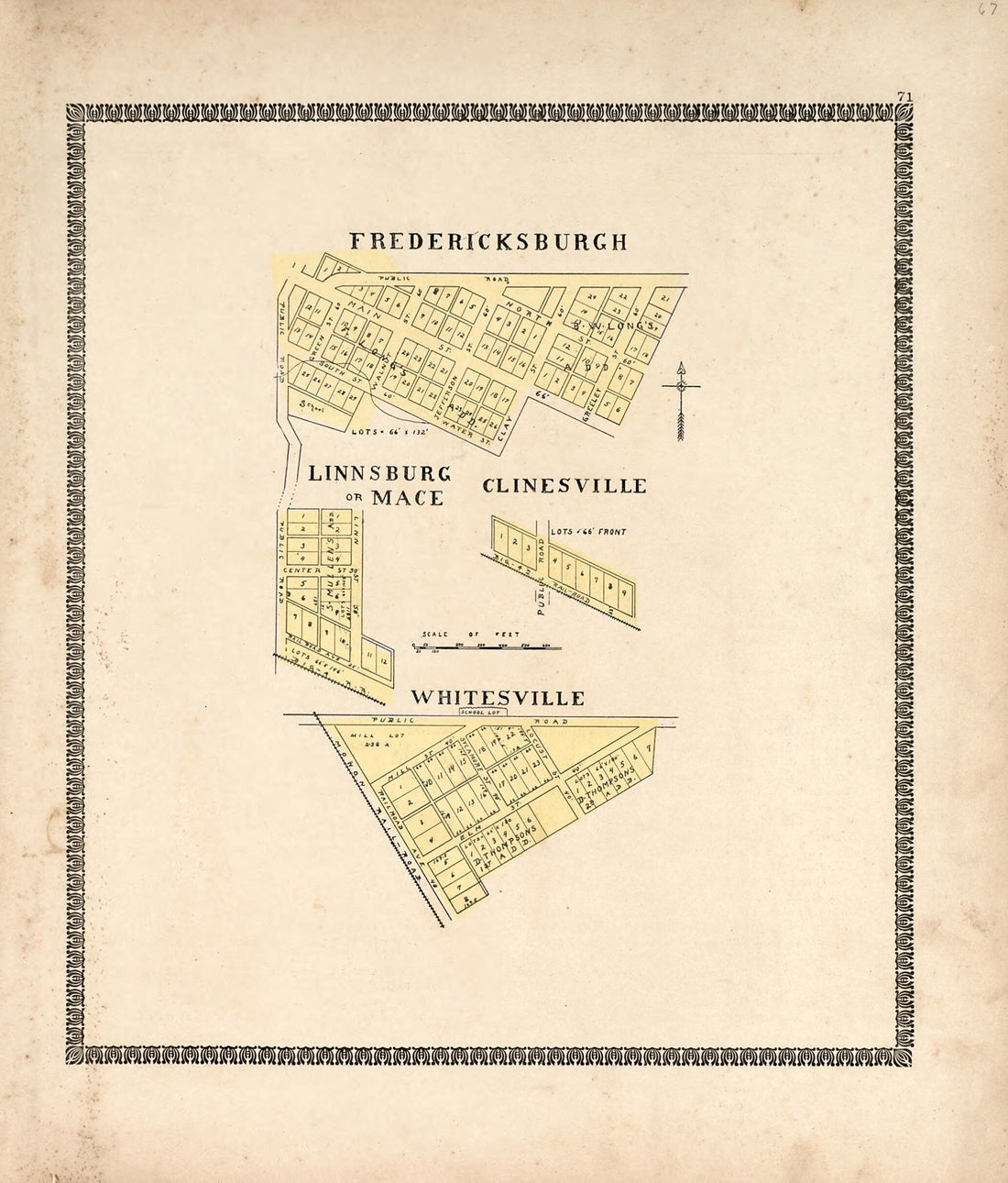 This old map of Fredericksburgh; Linnsburg Or Mace; Clinesville; Whitesville from Illustrated Atlas of Montgomery County, Indiana from 1898 was created by F. Hoffman in 1898