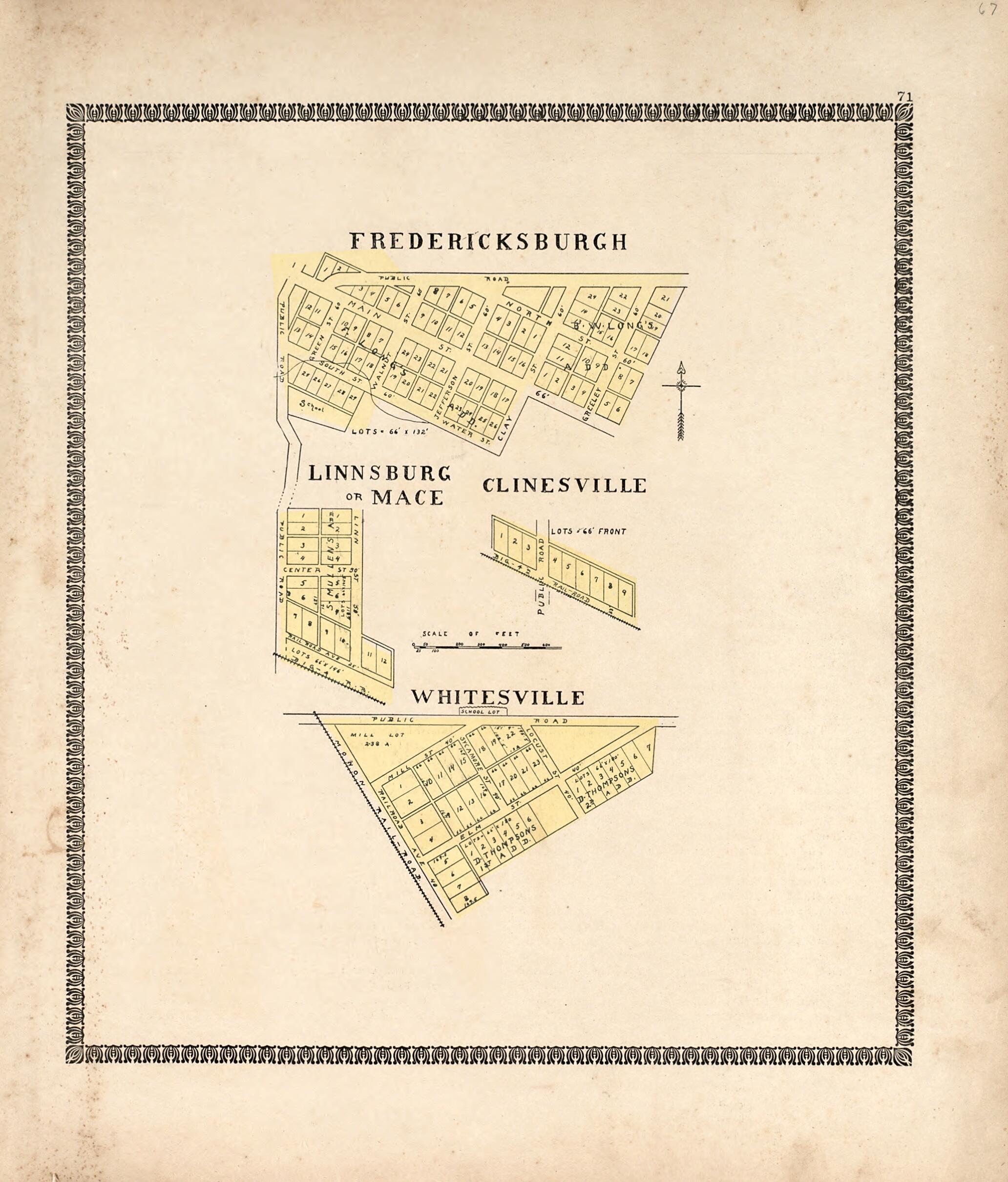 This old map of Fredericksburgh; Linnsburg Or Mace; Clinesville; Whitesville from Illustrated Atlas of Montgomery County, Indiana from 1898 was created by F. Hoffman in 1898