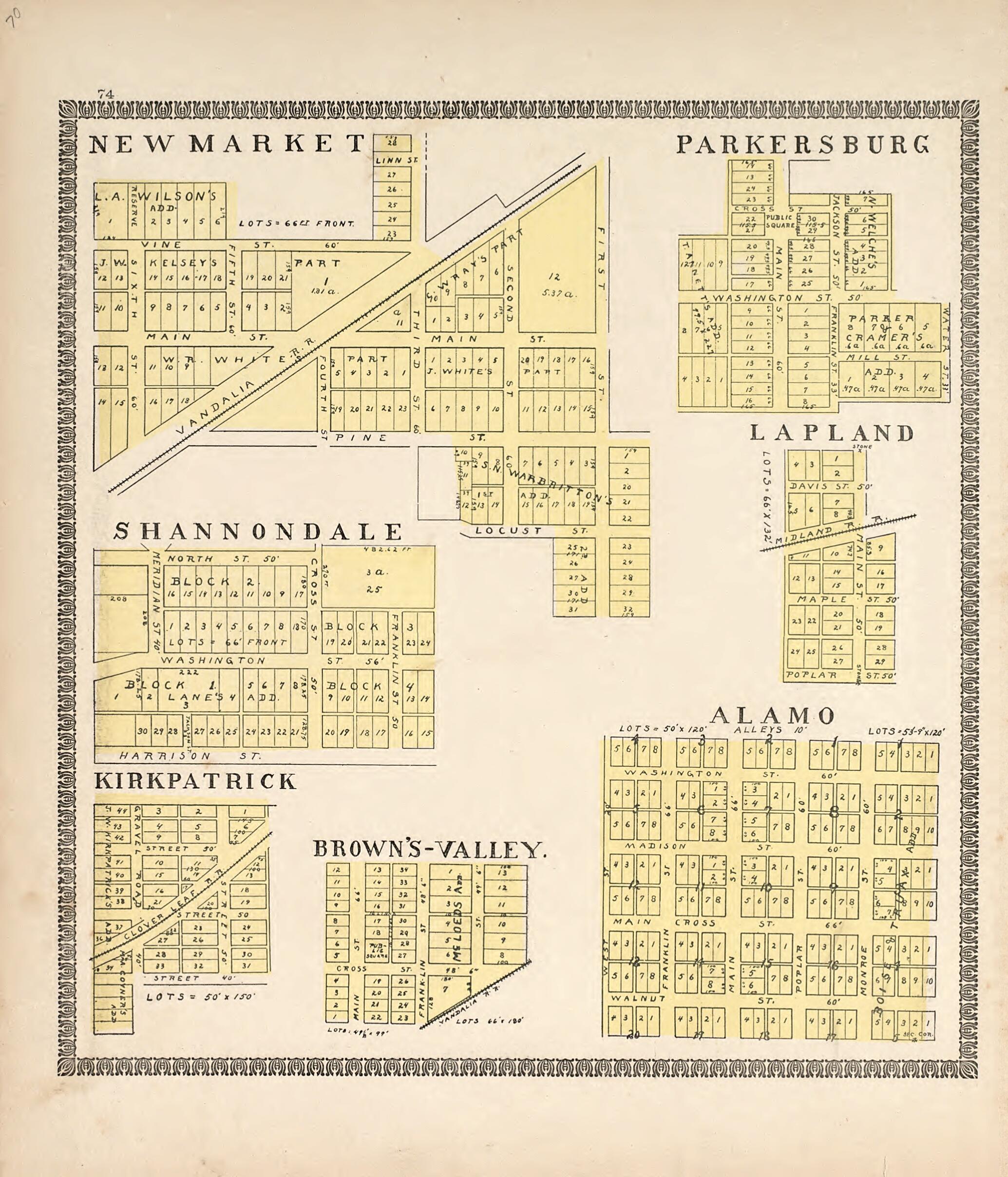 This old map of New Market; Parkersburg; Shanondale; Lapland; Kirkpatrick; Brown&