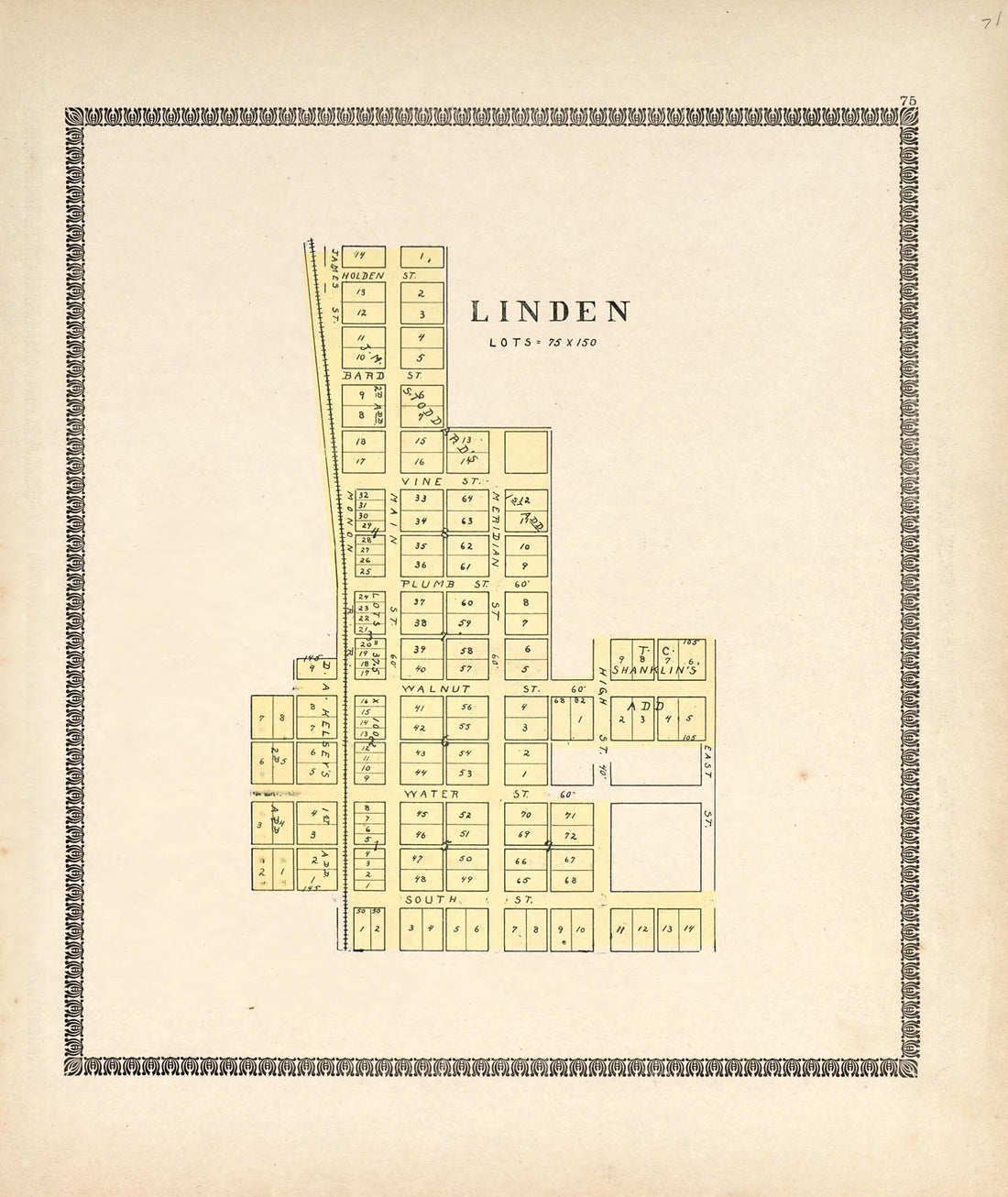 This old map of Linden from Illustrated Atlas of Montgomery County, Indiana from 1898 was created by F. Hoffman in 1898