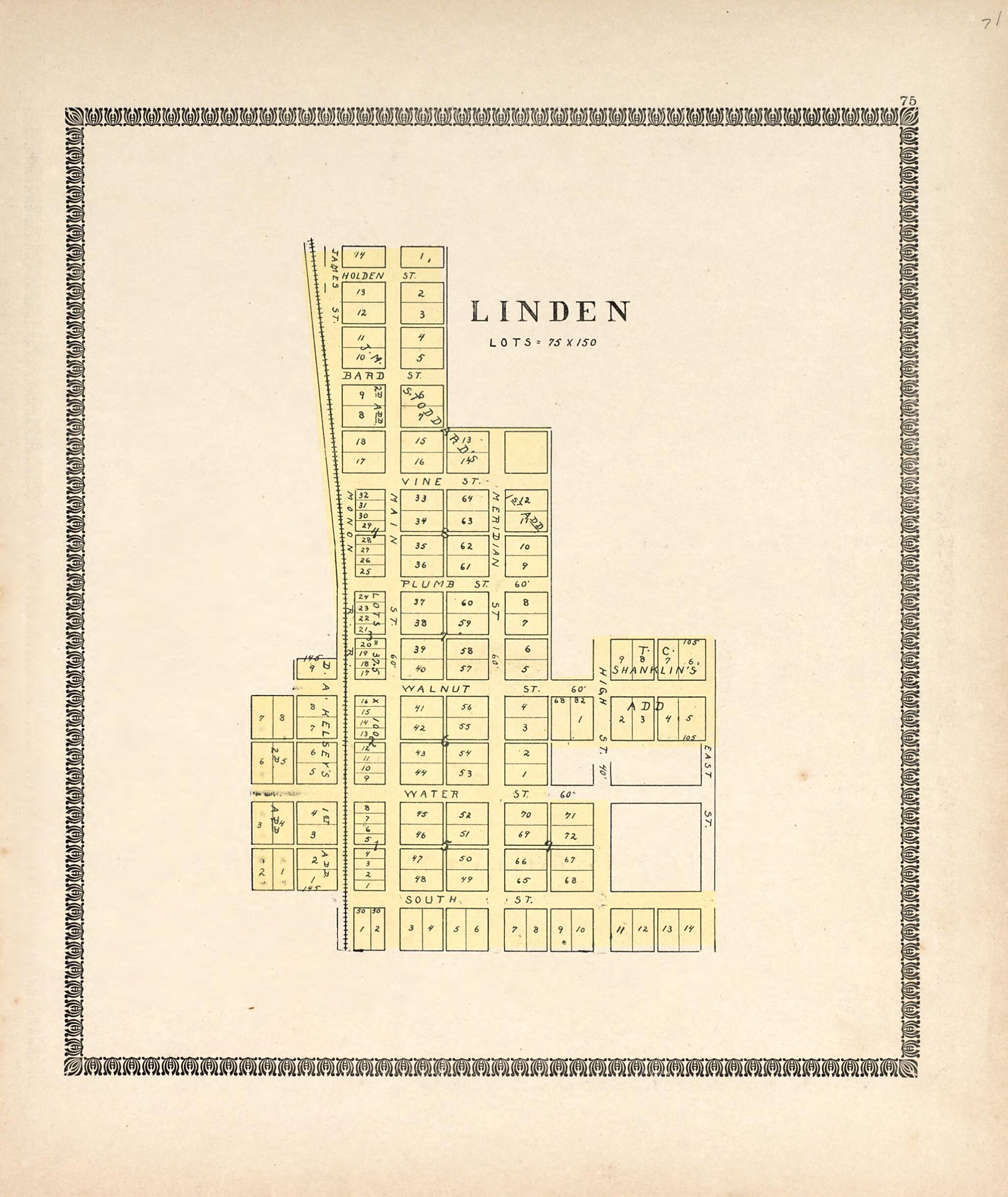 This old map of Linden from Illustrated Atlas of Montgomery County, Indiana from 1898 was created by F. Hoffman in 1898