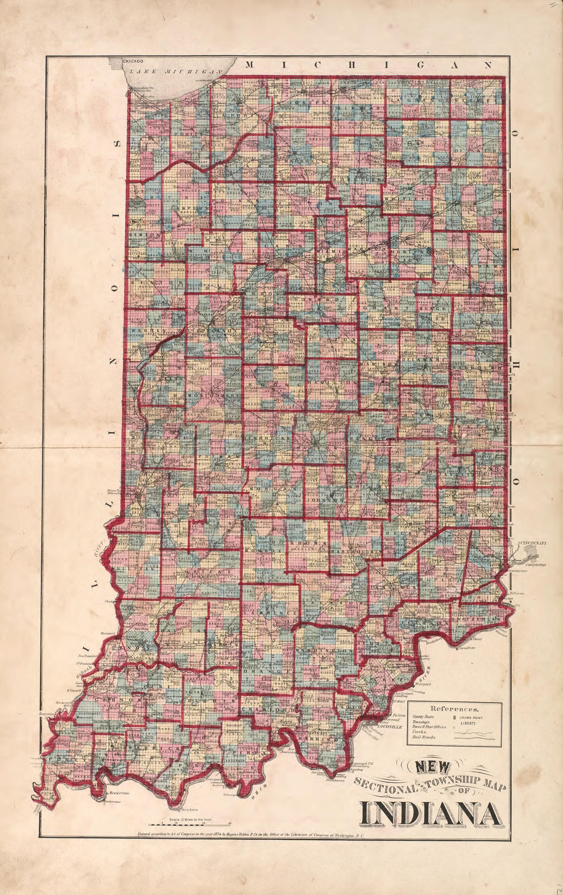 This old map of New Sectional Township Map of Indiana from Hardesty&