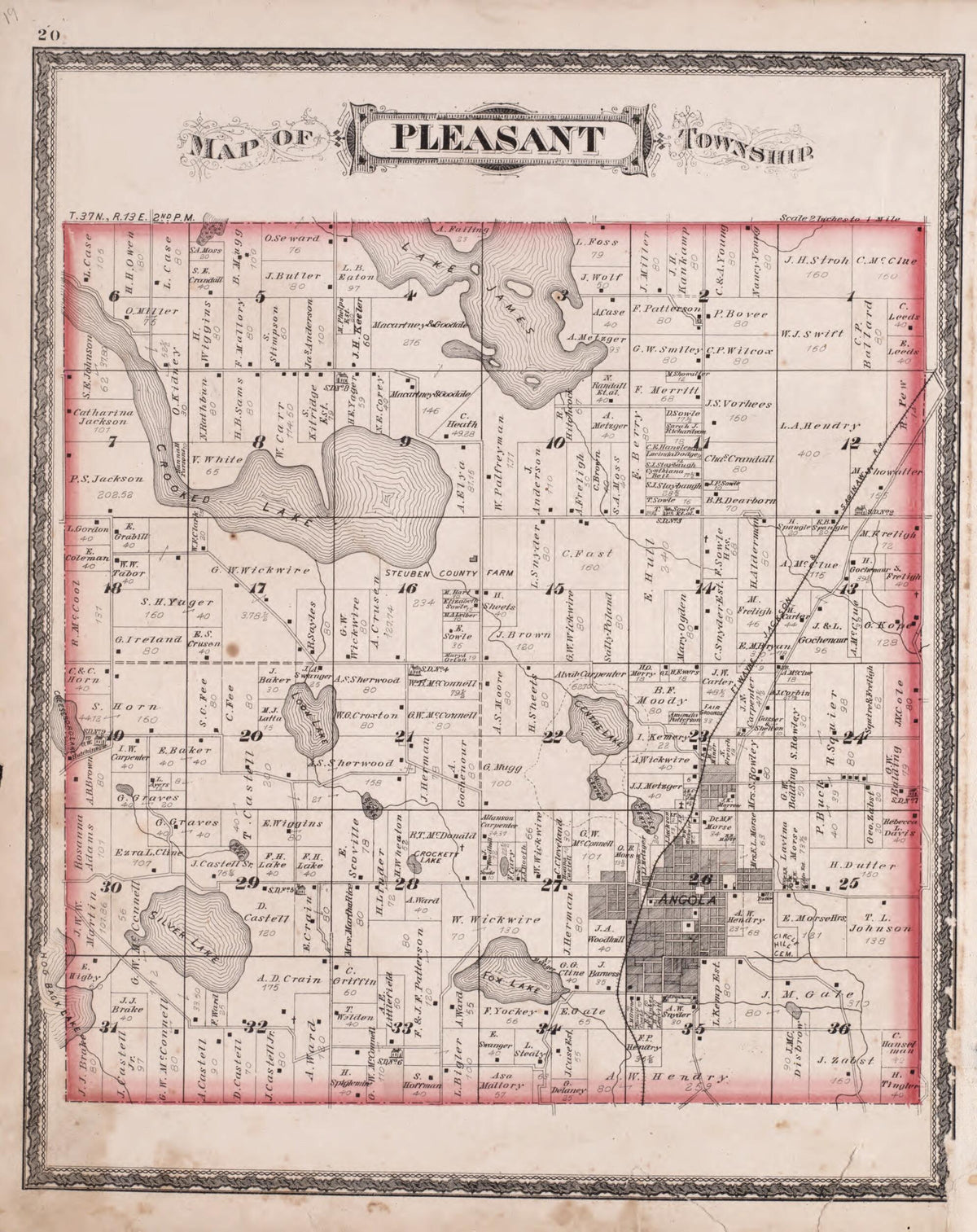 Pleasant Township from Illustrated Historical Atlas of Steuben County, Indiana 1880 by Relic Map Company