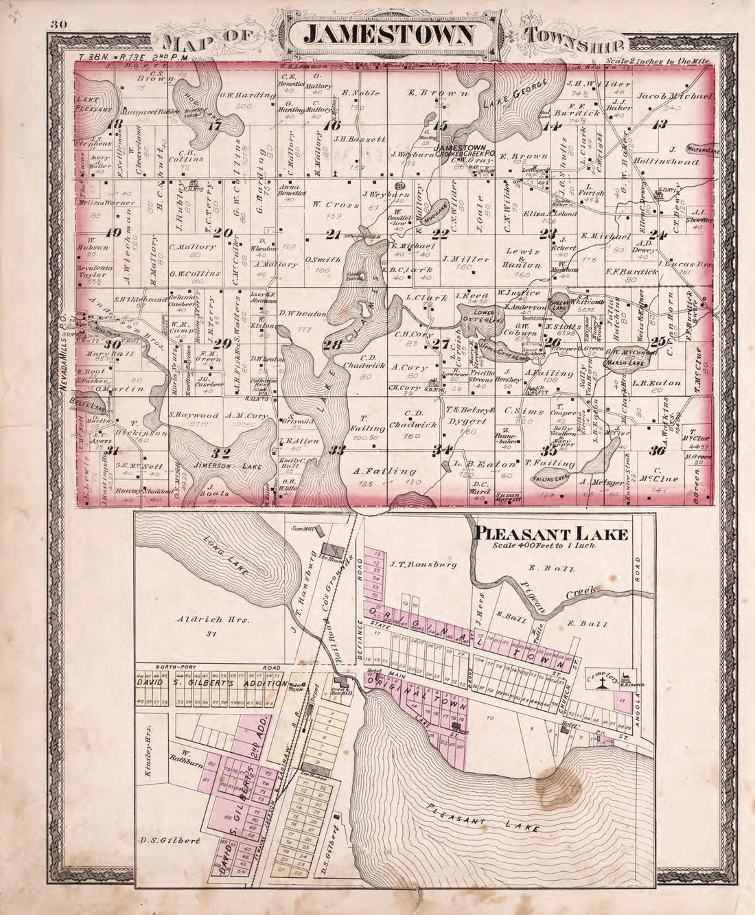 This old map of Jamestown from Illustrated Historical Atlas of Steuben County, Indiana from 1880 was created by J.H. Beers & Co in 1880