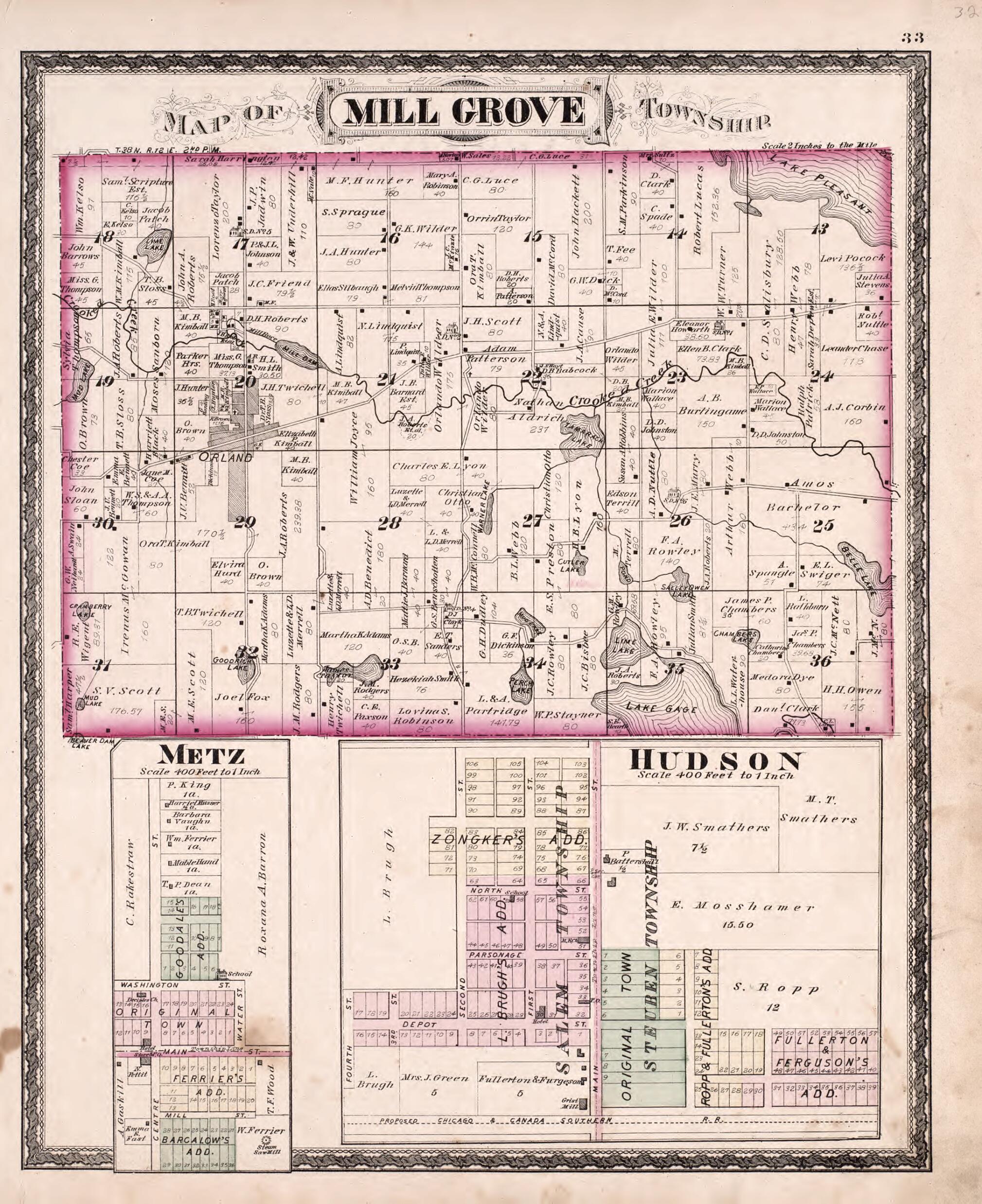 This old map of Mill Grove Township from Illustrated Historical Atlas of Steuben County, Indiana from 1880 was created by J.H. Beers & Co in 1880