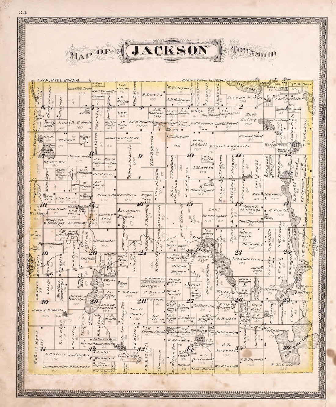 This old map of Jackson Township from Illustrated Historical Atlas of Steuben County, Indiana from 1880 was created by J.H. Beers & Co in 1880