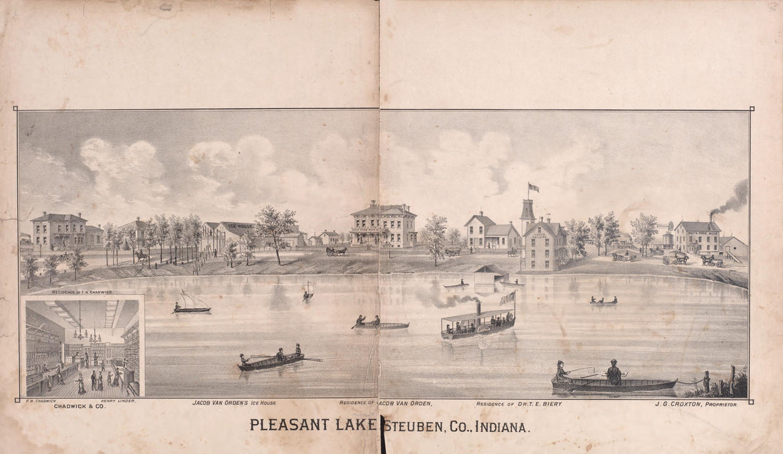 This old map of Pleasant Lake, Steuben Co., Indiana from Illustrated Historical Atlas of Steuben County, Indiana from 1880 was created by J.H. Beers & Co in 1880