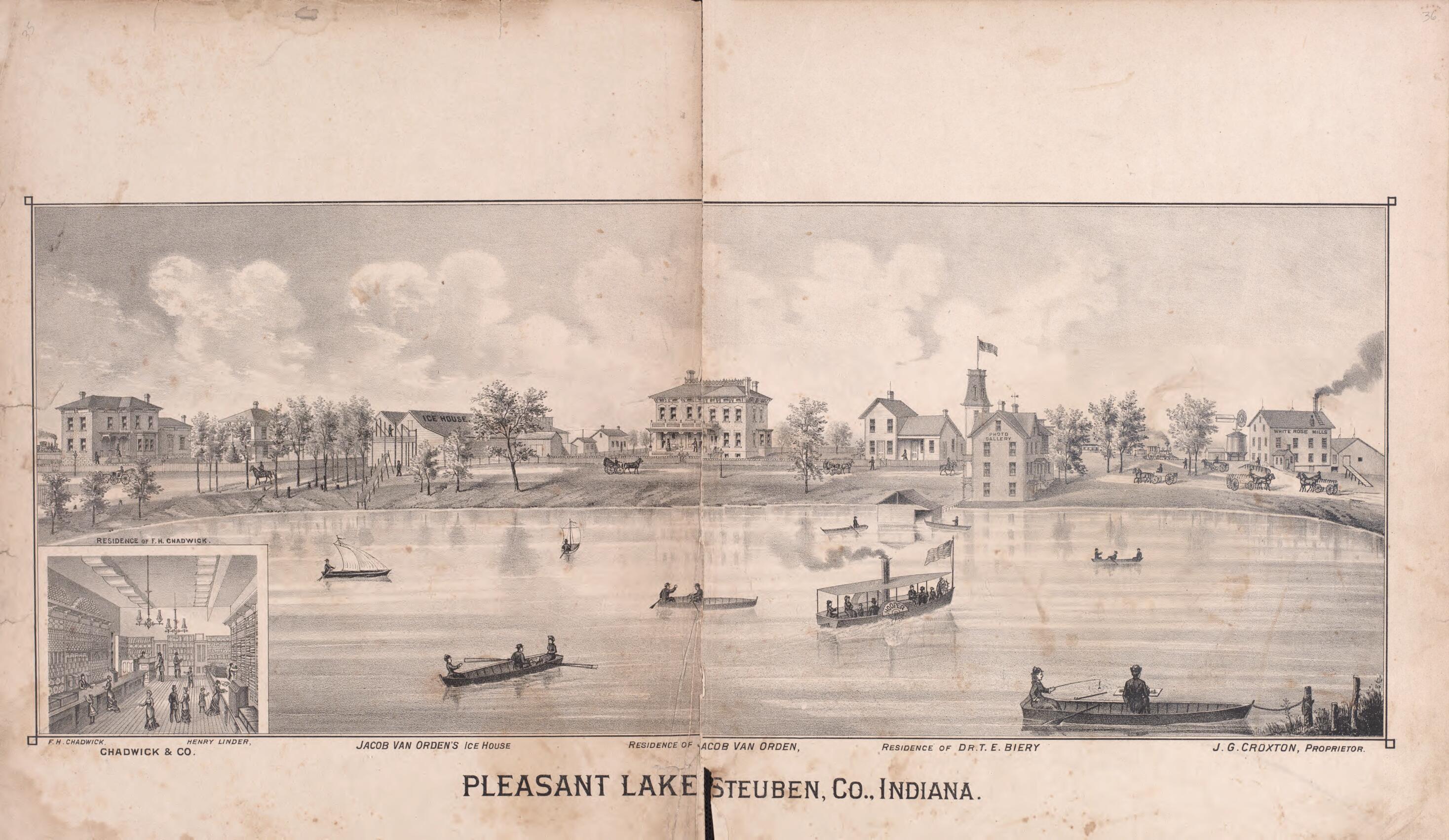 This old map of Pleasant Lake, Steuben Co., Indiana from Illustrated Historical Atlas of Steuben County, Indiana from 1880 was created by J.H. Beers & Co in 1880