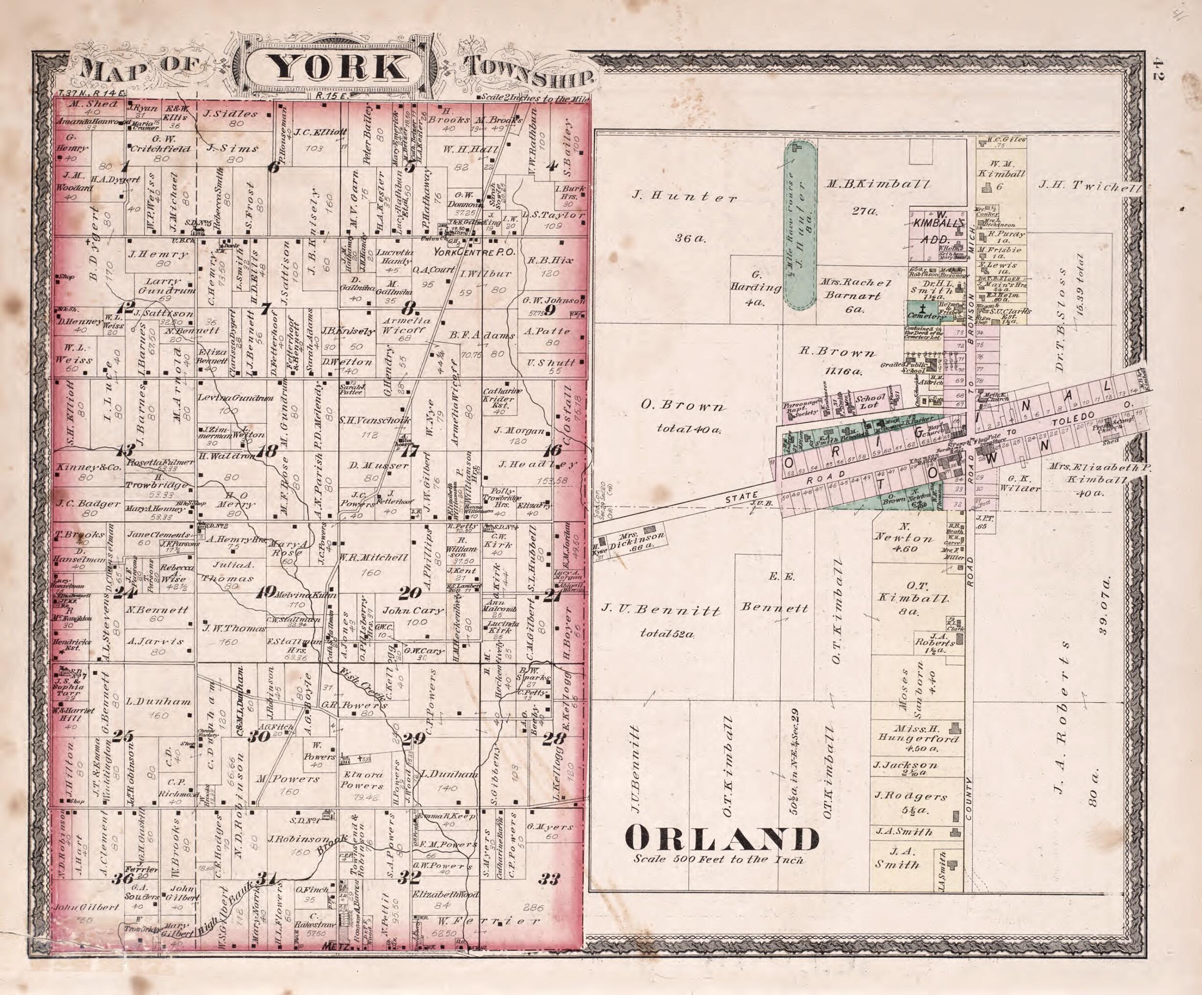 This old map of York Township from Illustrated Historical Atlas of Steuben County, Indiana from 1880 was created by J.H. Beers & Co in 1880