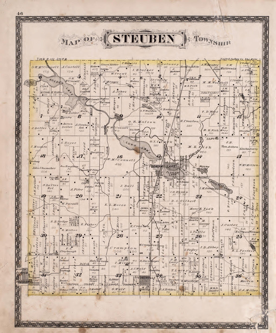 This old map of Steuben Township from Illustrated Historical Atlas of Steuben County, Indiana from 1880 was created by J.H. Beers & Co in 1880