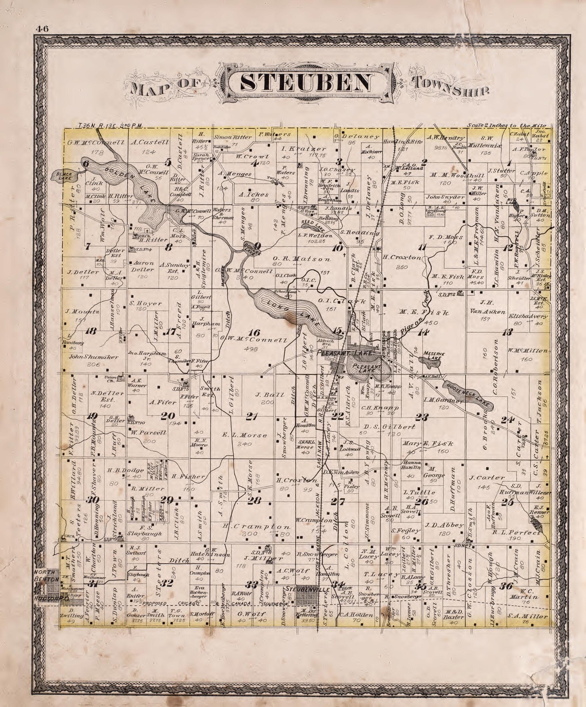 This old map of Steuben Township from Illustrated Historical Atlas of Steuben County, Indiana from 1880 was created by J.H. Beers & Co in 1880
