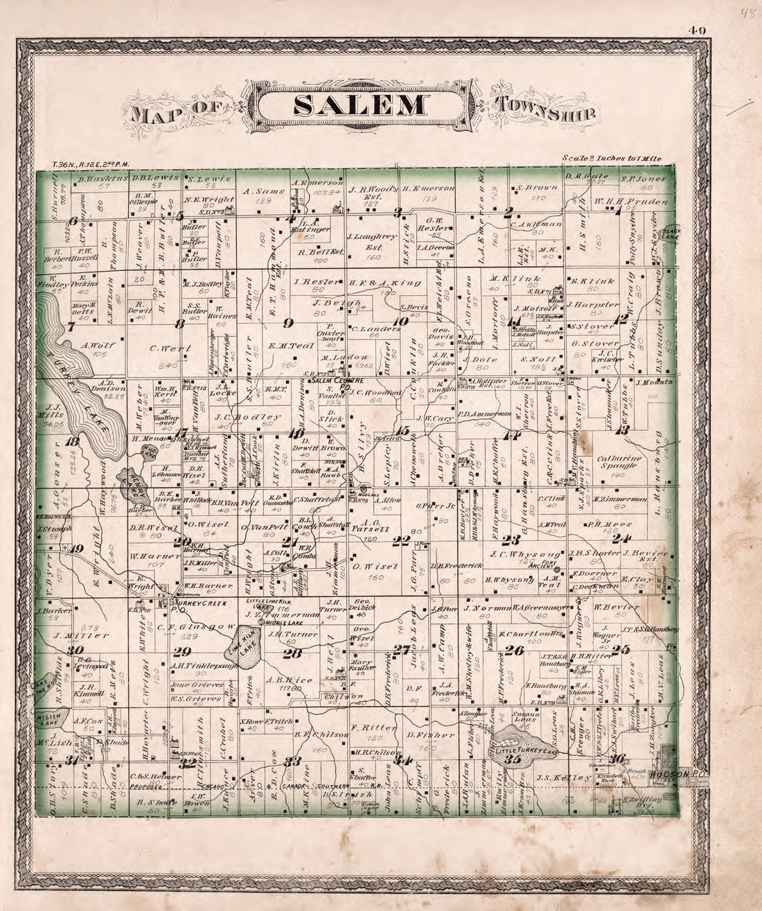 This old map of Salem Township from Illustrated Historical Atlas of Steuben County, Indiana from 1880 was created by J.H. Beers & Co in 1880