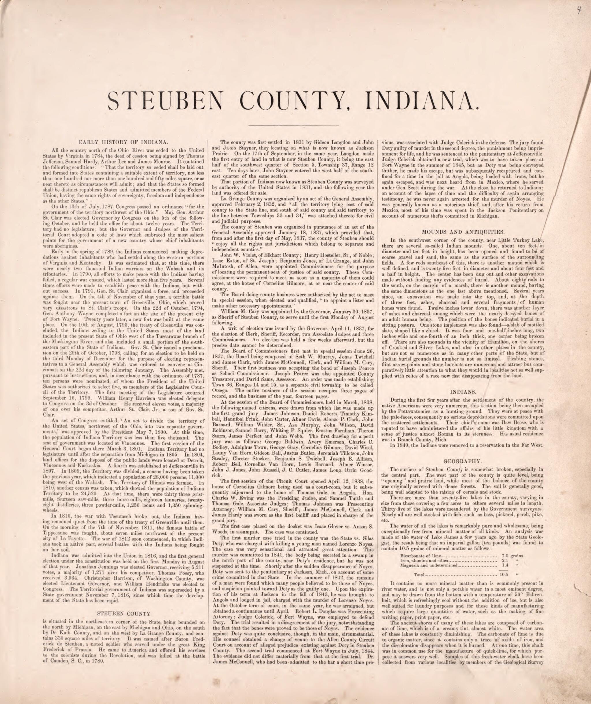 This old map of Steuben County, Indiana from Illustrated Historical Atlas of Steuben County, Indiana from 1880 was created by J.H. Beers & Co in 1880