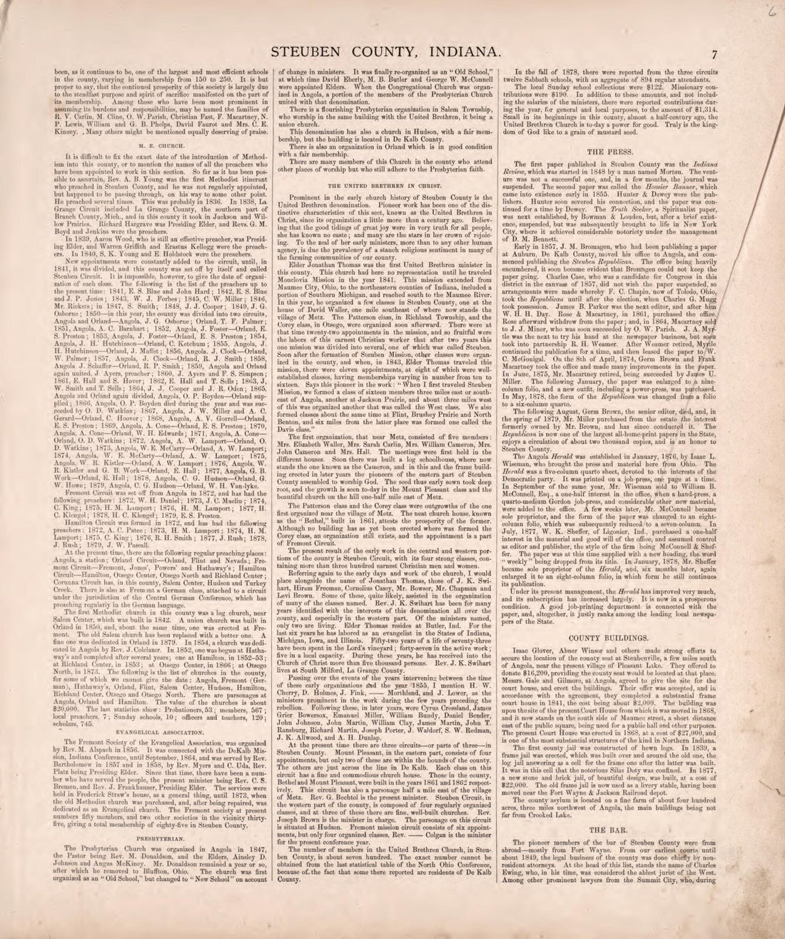 This old map of Steuben County, Indiana (continued) from Illustrated Historical Atlas of Steuben County, Indiana from 1880 was created by J.H. Beers & Co in 1880